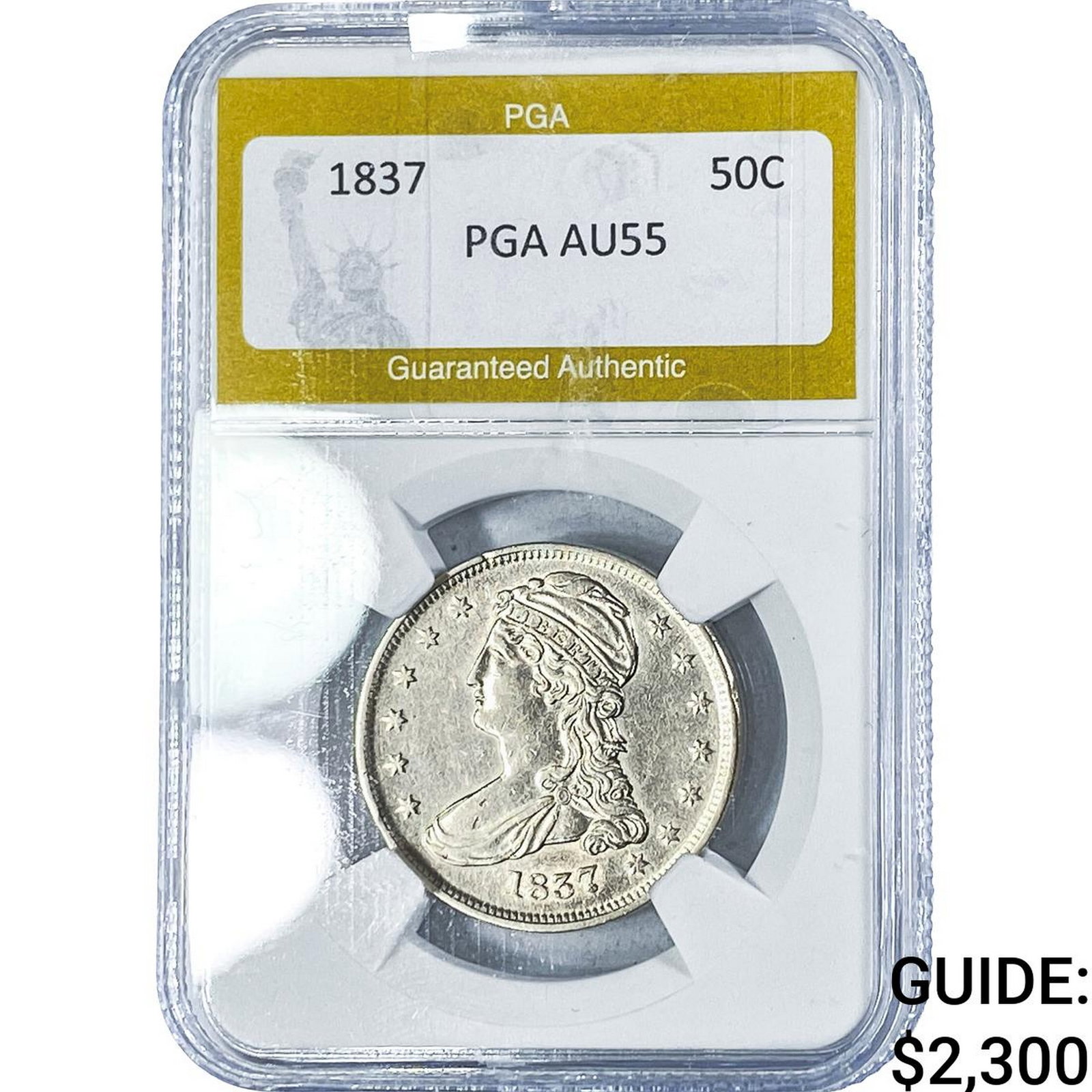 1837 Capped Bust Half Dollar PGA AU55: 1837 Capped Bust Half Dollar PGA AU55