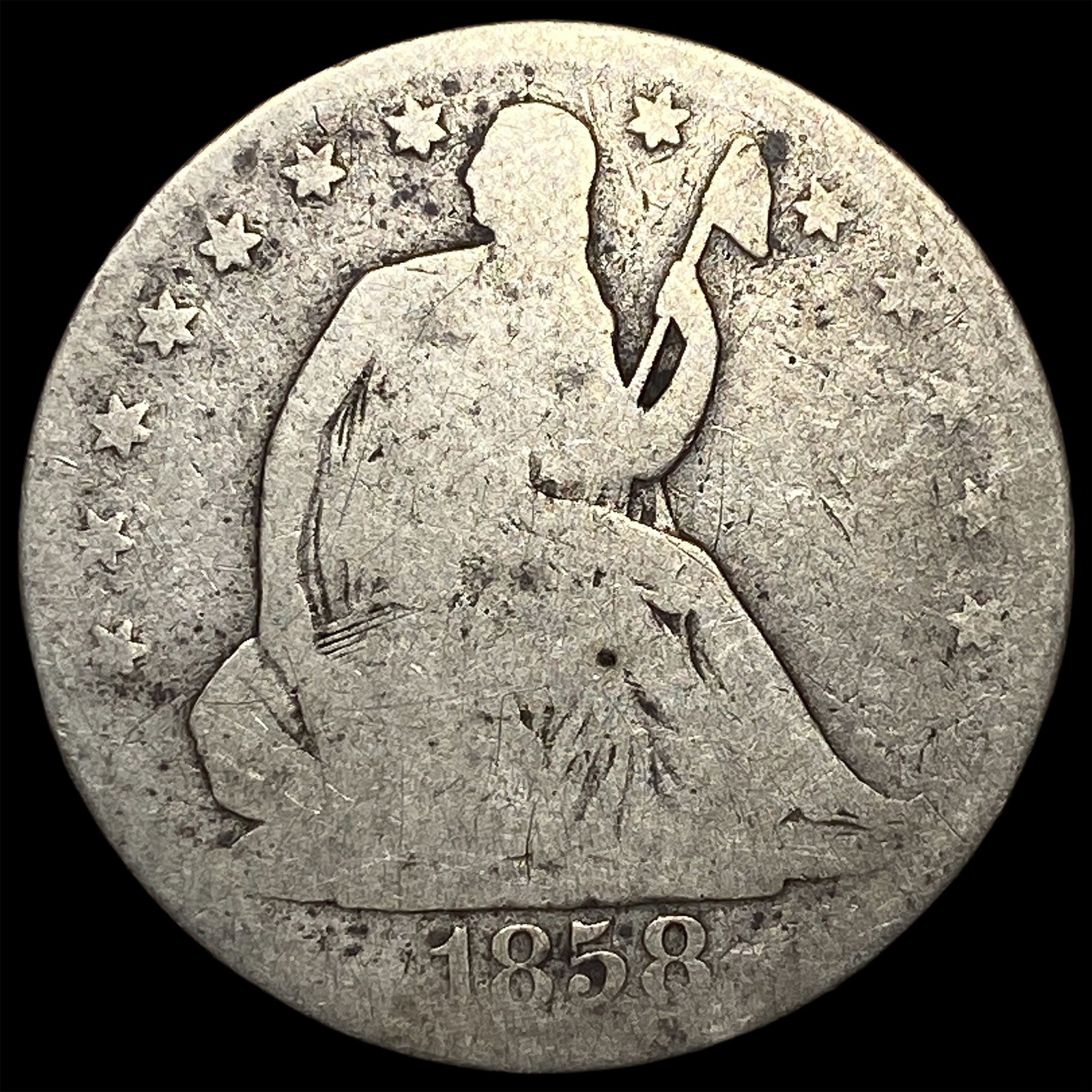 1858-O Seated Liberty Silver Half Dollar LIGHTLY CIRCULATED: 1858-O Seated Liberty Silver Half Dollar LIGHTLY CIRCULATED