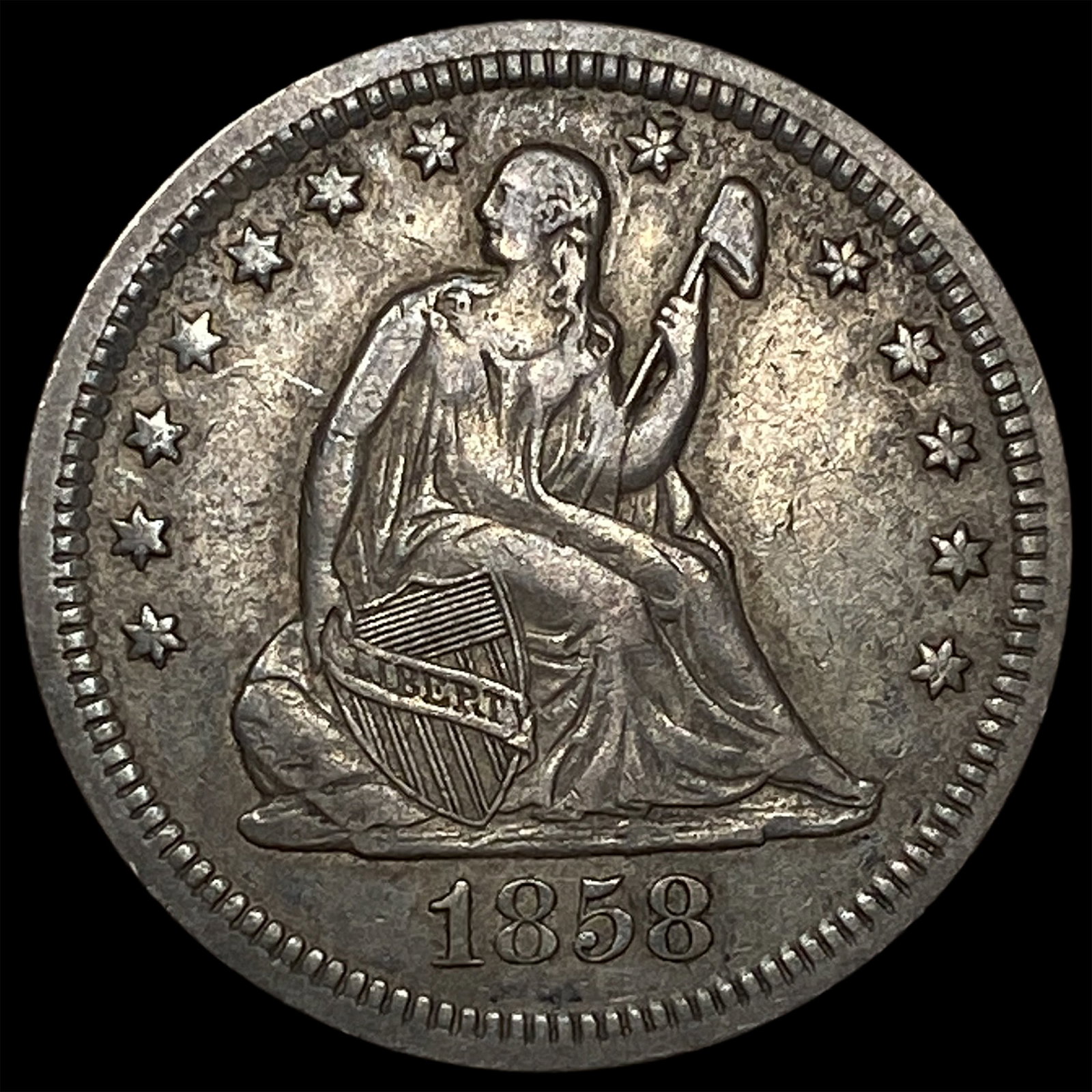 1858 Seated Liberty Quarter NEARLY UNCIRCULATED: 1858 Seated Liberty Quarter NEARLY UNCIRCULATED