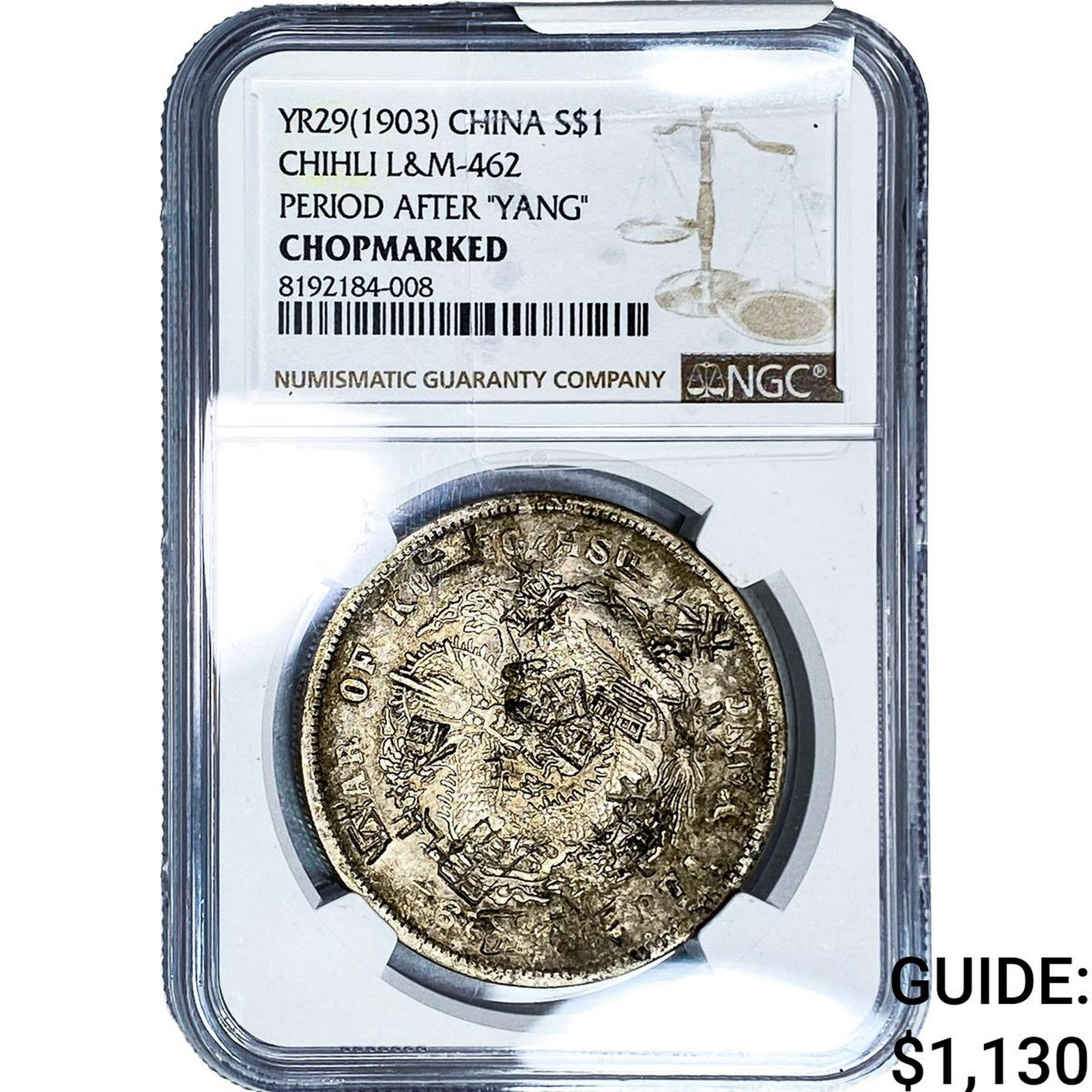 YR29(1903) China Silver Dollar Chopmarked NGC: YR29(1903) China Silver Dollar Chopmarked NGC
