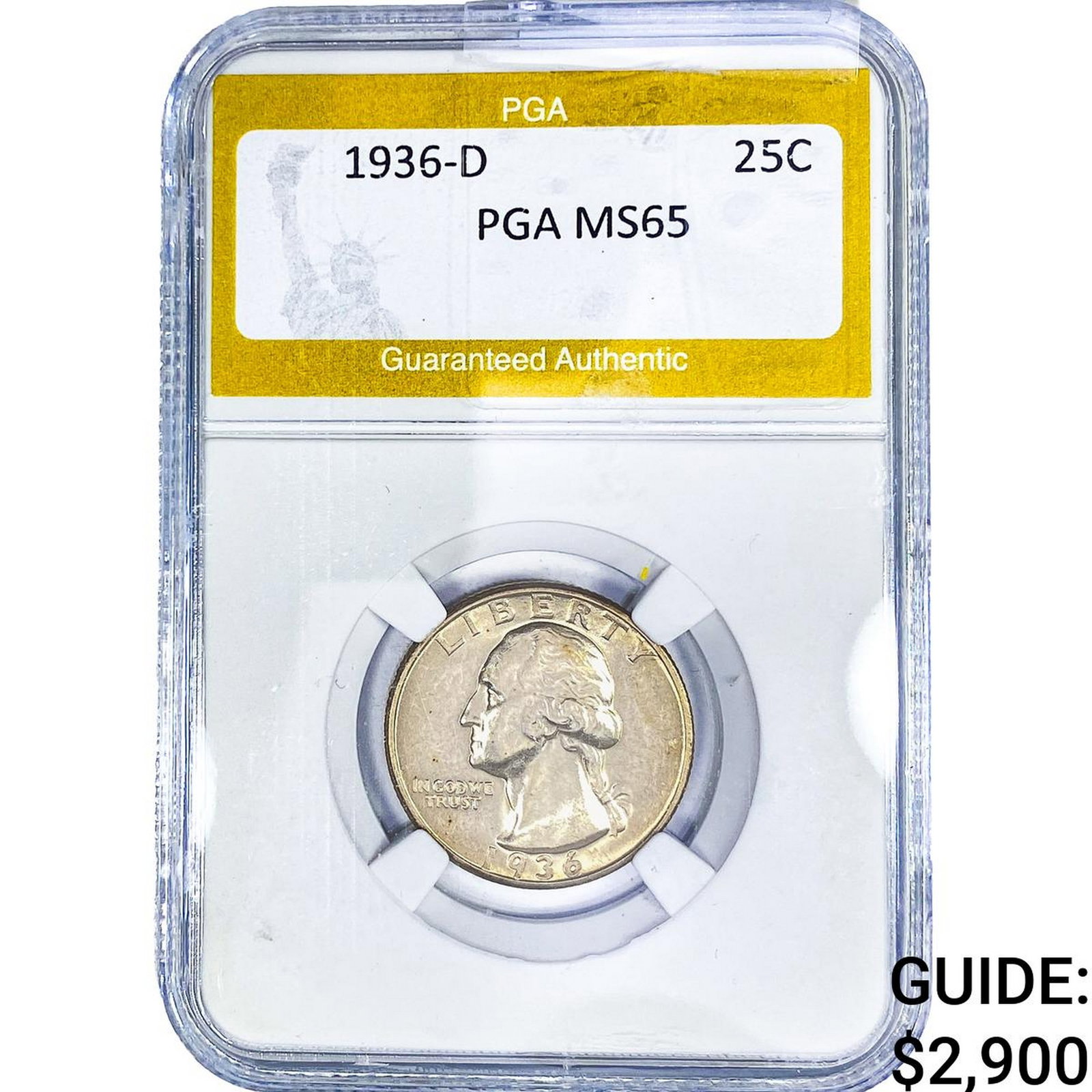 1936-D Washington Silver Quarter PGA MS65: 1936-D Washington Silver Quarter PGA MS65