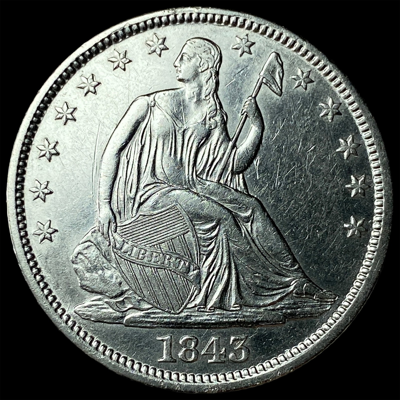1843-O Silver Seated Liberty Half Dollar NEARLY UNCIRCULATED: 1843-O Silver Seated Liberty Half Dollar NEARLY UNCIRCULATED