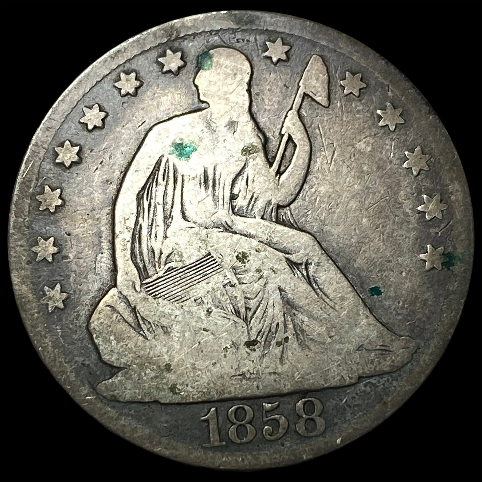 1858-O Silver Seated Liberty Half Dollar NEARLY UNCIRCULATED: 1858-O Silver Seated Liberty Half Dollar NEARLY UNCIRCULATED