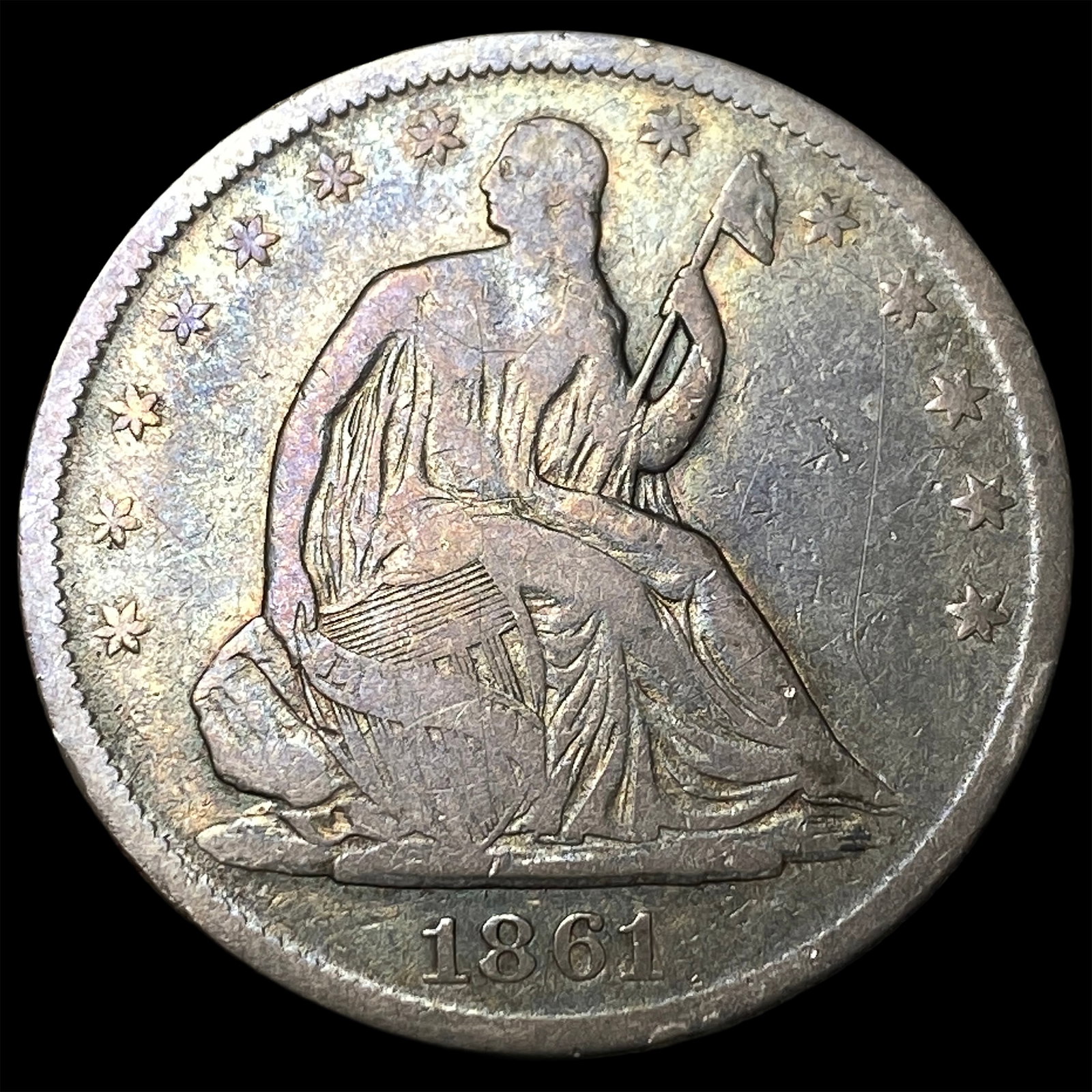 1861 Silver Seated Liberty Half Dollar LIGHTLY CIRCULATED: 1861 Silver Seated Liberty Half Dollar LIGHTLY CIRCULATED