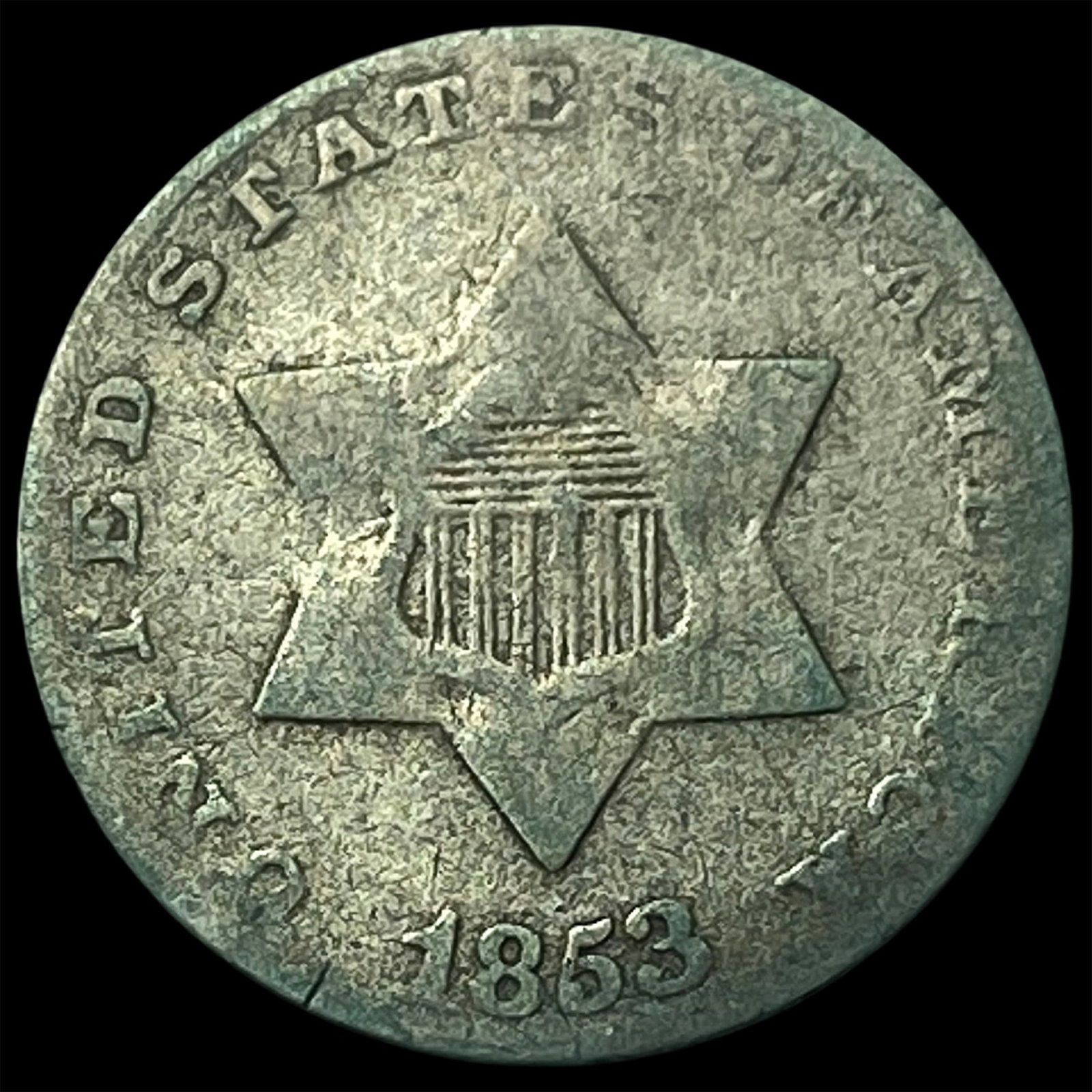 1853 Silver Three-Cent Piece LIGHTLY CIRCULATED: 1853 Silver Three-Cent Piece LIGHTLY CIRCULATED