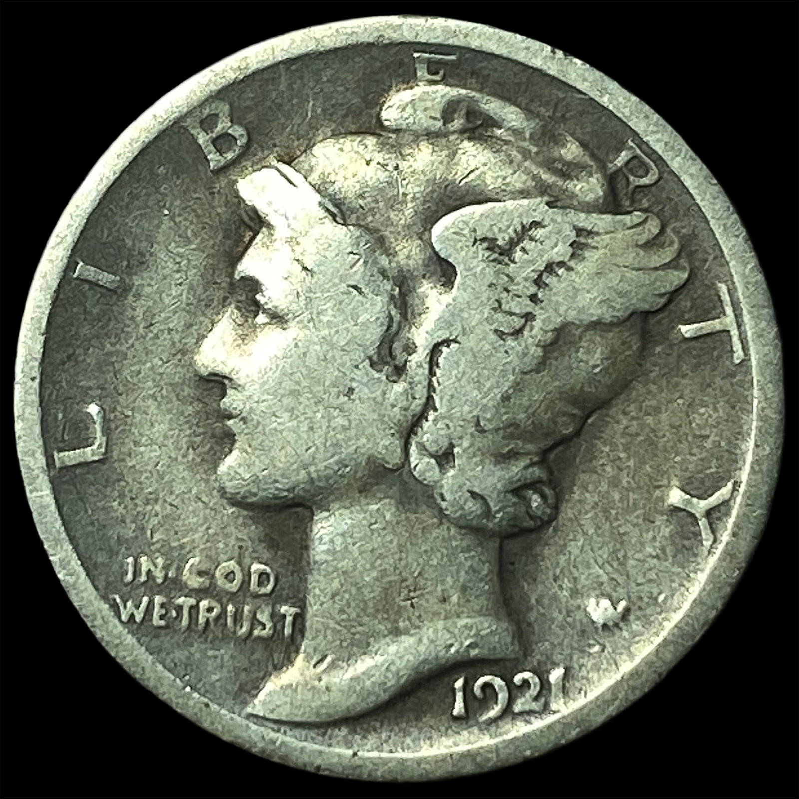 1921 Silver Mercury Dime LIGHTLY CIRCULATED