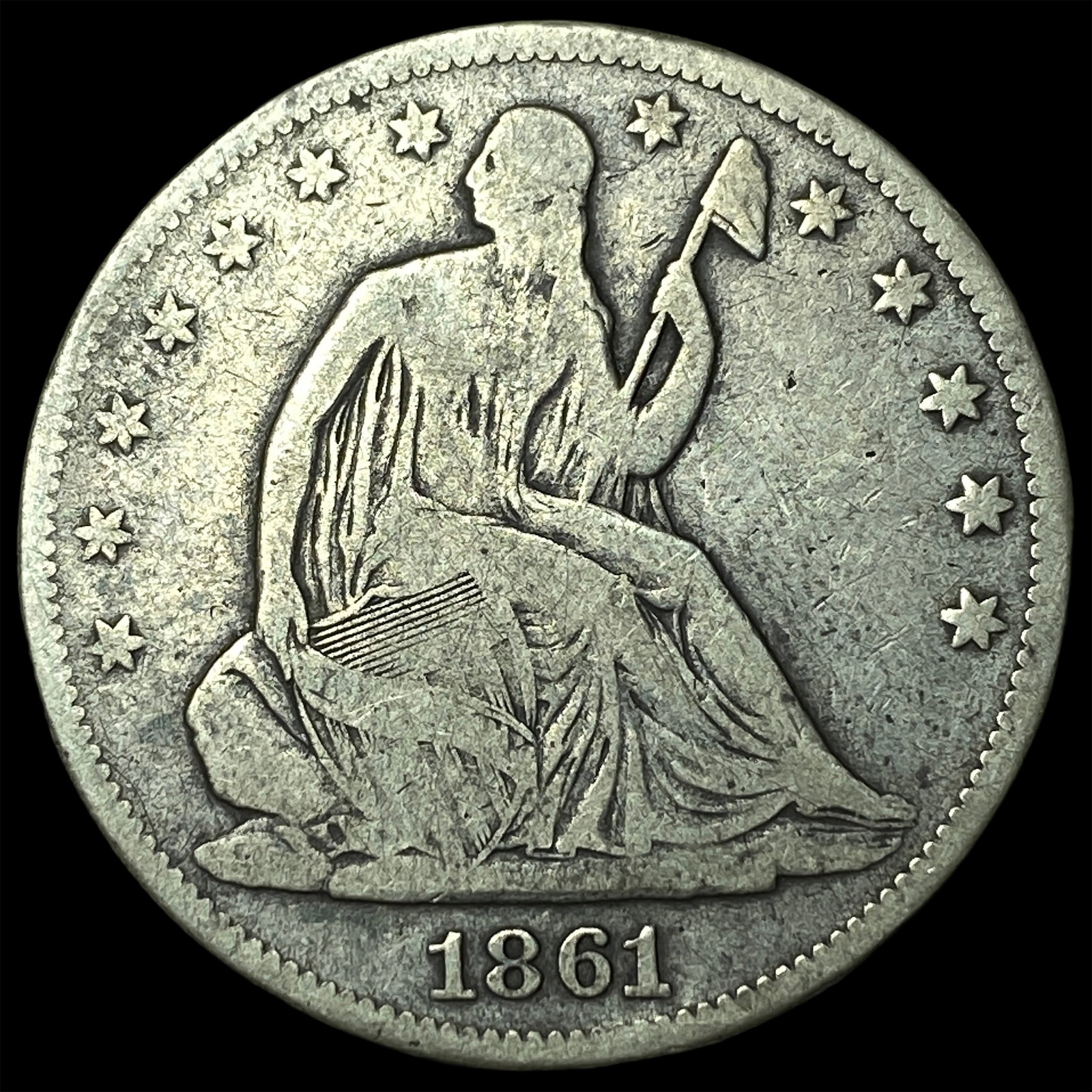 1861 Seated Liberty Half Dollar LIGHTLY CIRCULATED