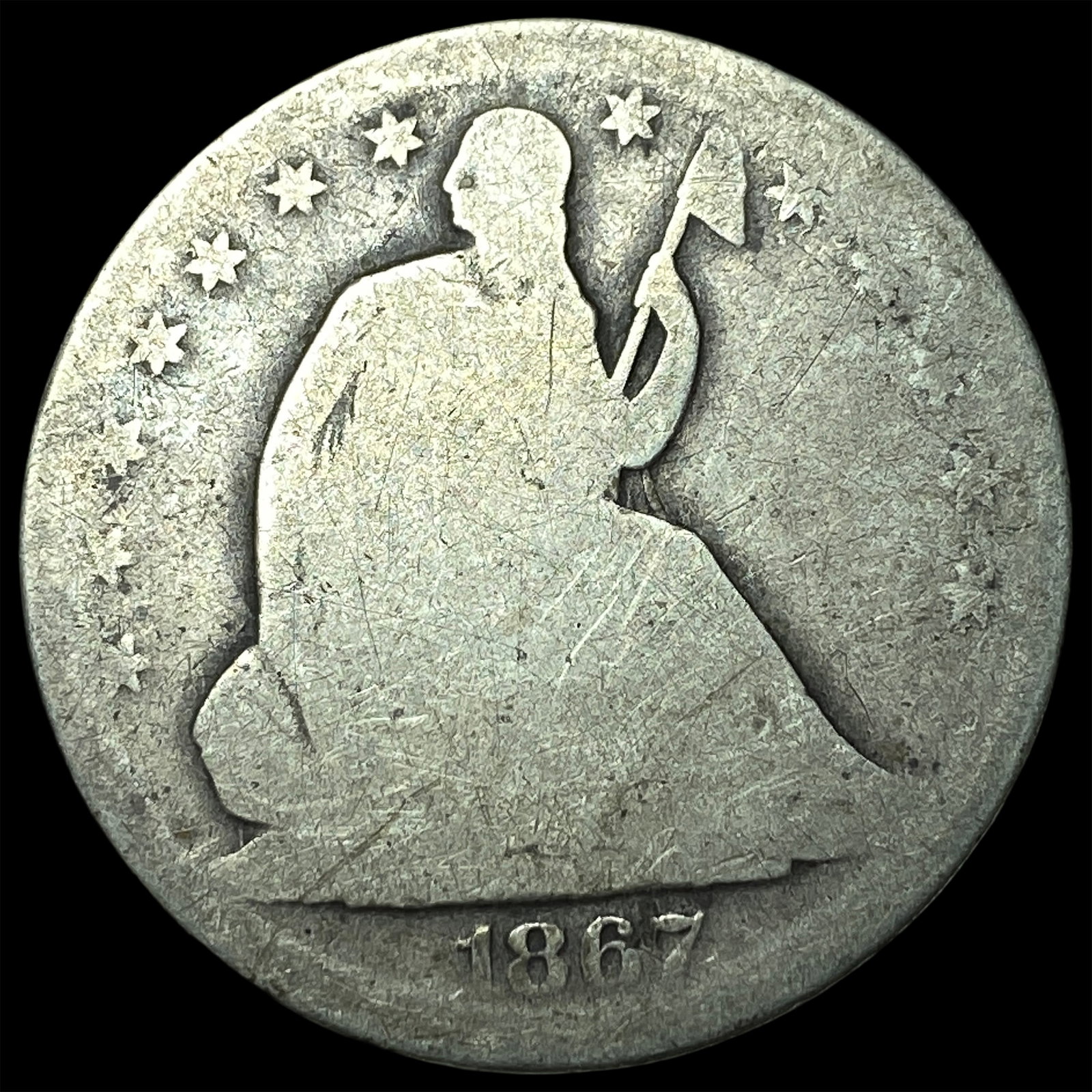 1867-S Silver Seated Liberty Half Dollar LIGHTLY CIRCULATED
