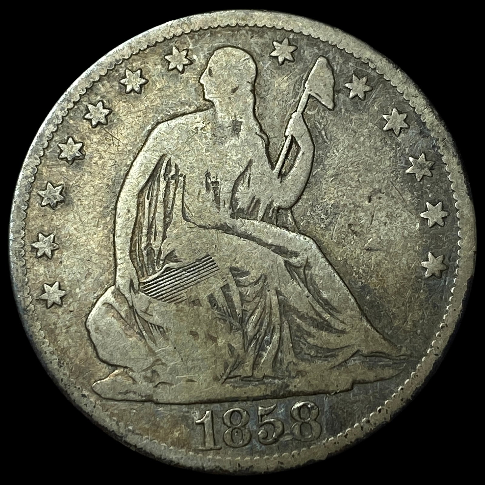 1858-O Silver Seated Liberty Half Dollar LIGHTLY CIRCULATED