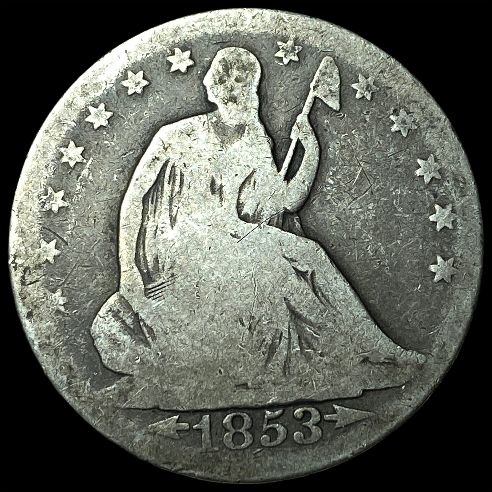 1853 Arrows/Rays Seated Liberty Half Dollar LIGHTLY CIRCULATED