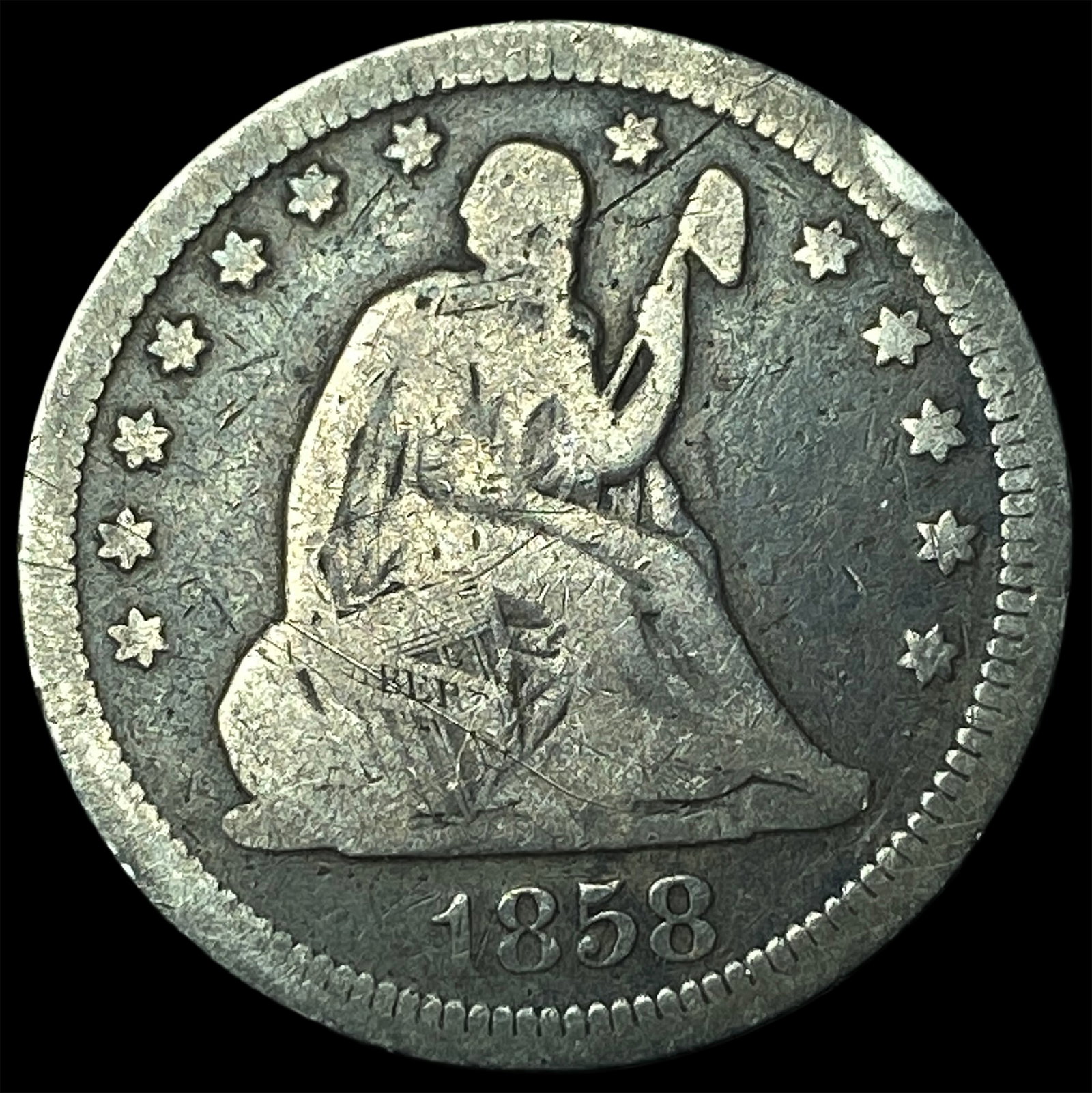 1858 Silver Seated Liberty Quarter LIGHTLY CIRCULATED