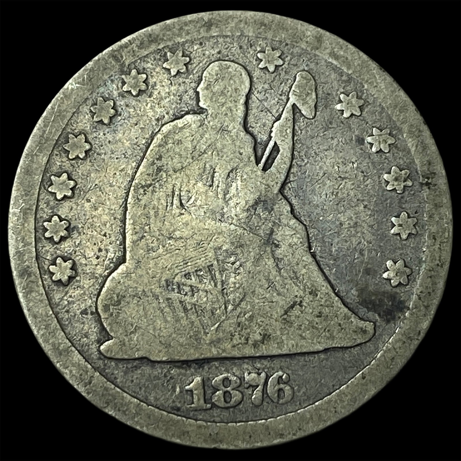 1876-CC Silver Seated Liberty Quarter LIGHTLY CIRCULATED