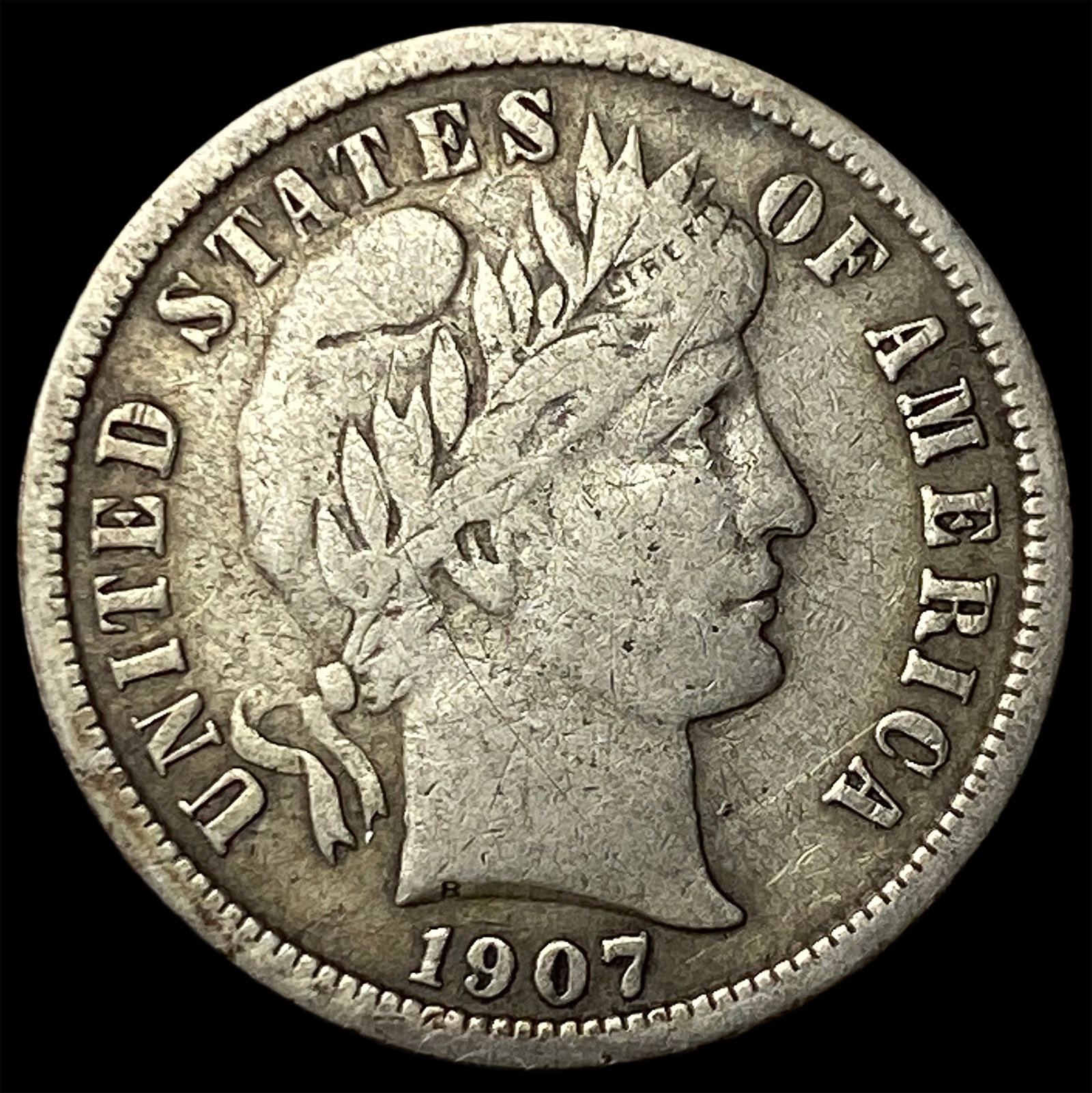 1907-S Silver Barber Dime LIGHTLY CIRCULATED: 1907-S Silver Barber Dime LIGHTLY CIRCULATED