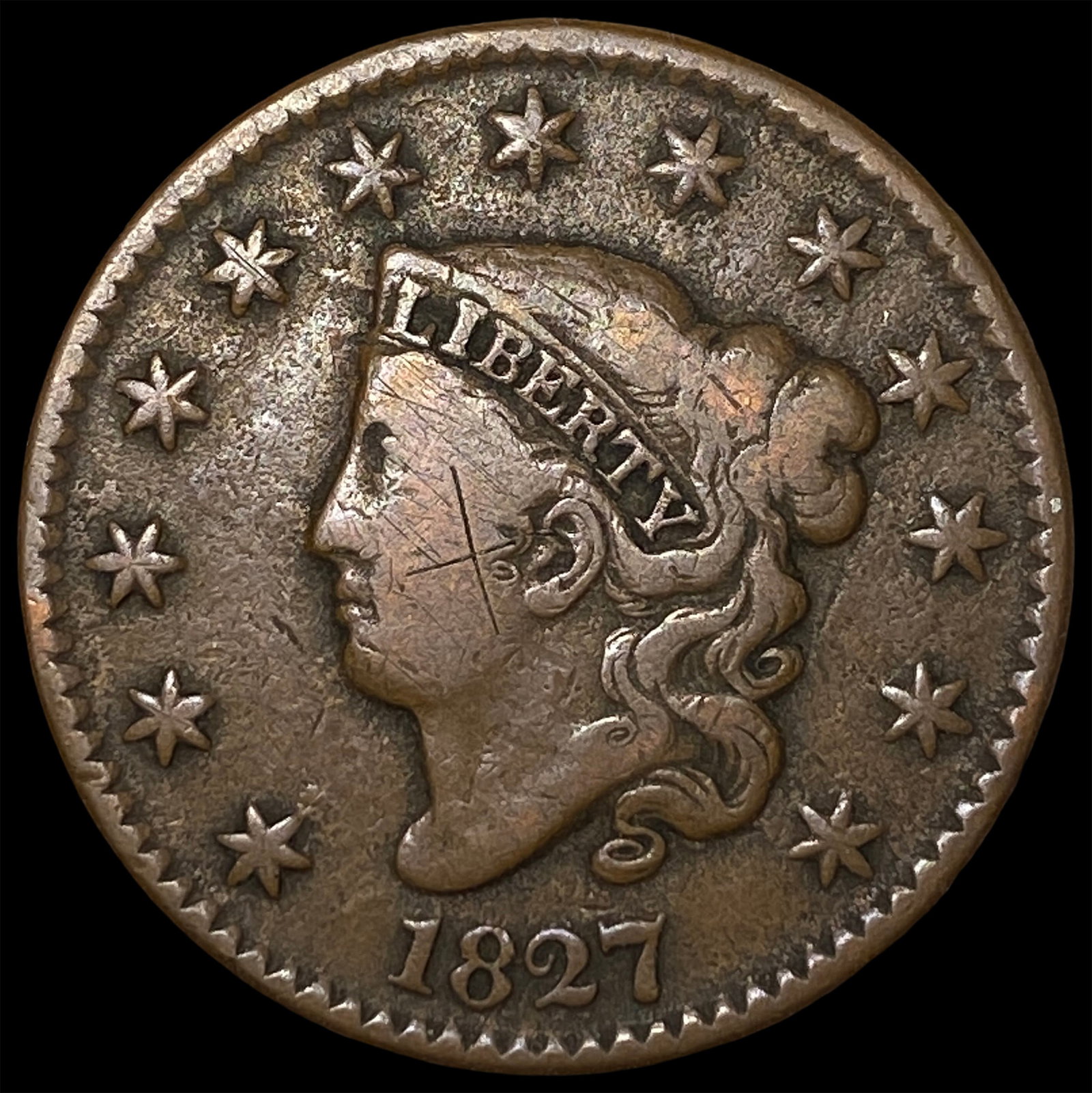 1827 Coronet Head Large Cent NICELY CIRCULATED: 1827 Coronet Head Large Cent NICELY CIRCULATED