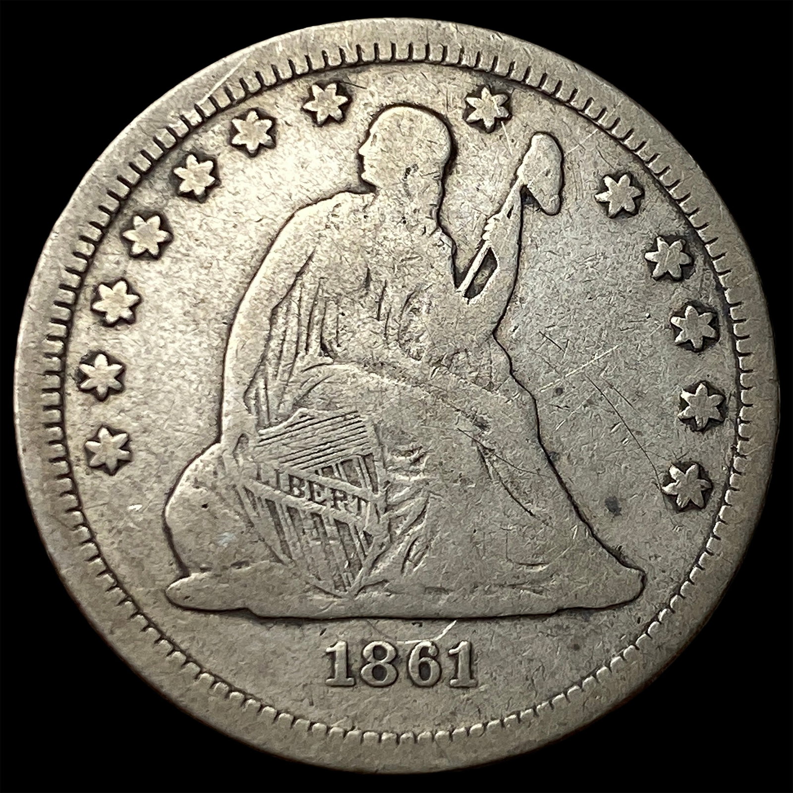 1861 Seated Liberty Quarter NICELY CIRCULATED: 1861 Seated Liberty Quarter NICELY CIRCULATED