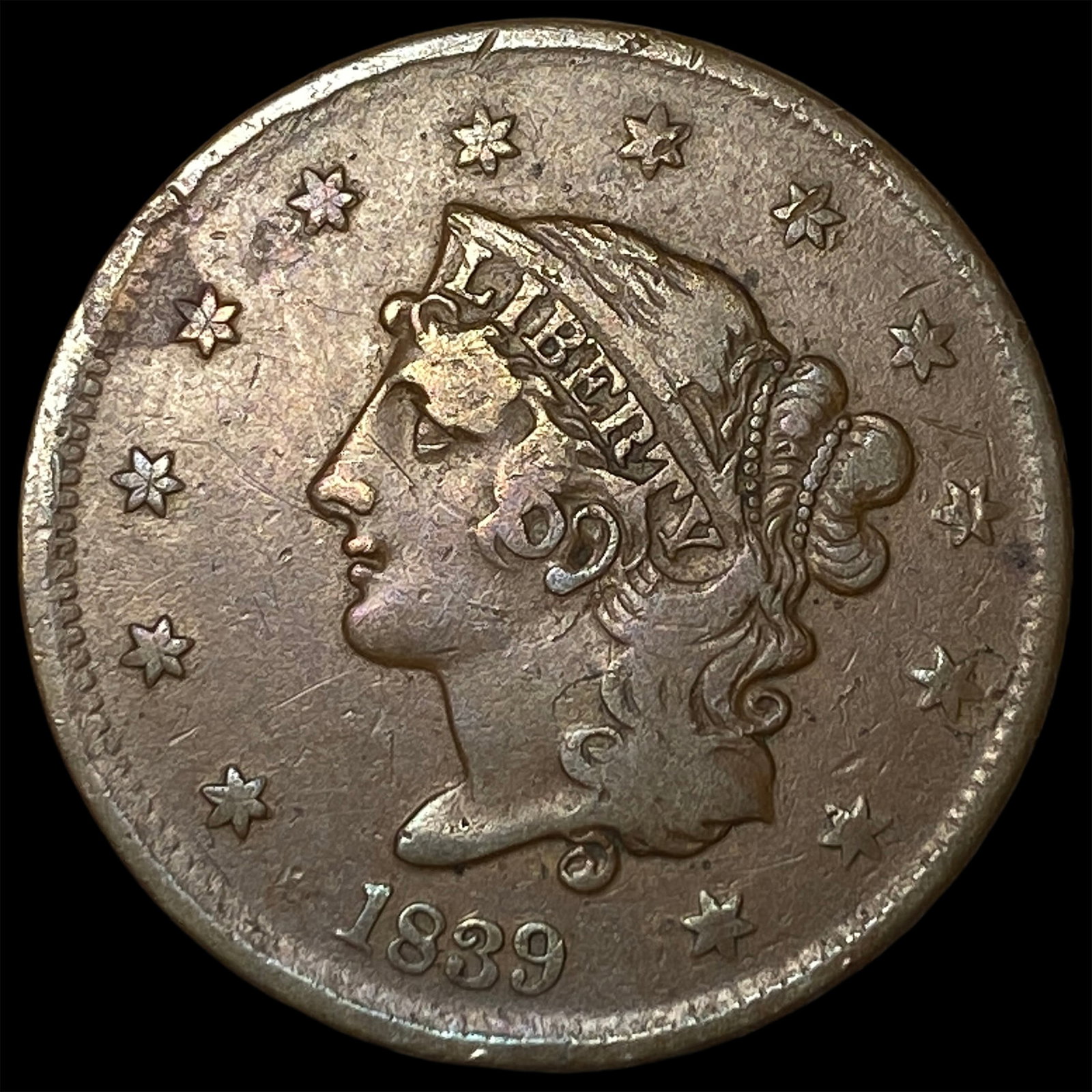 1839 Coronet Head Large Cent LIGHTLY CIRCULATED