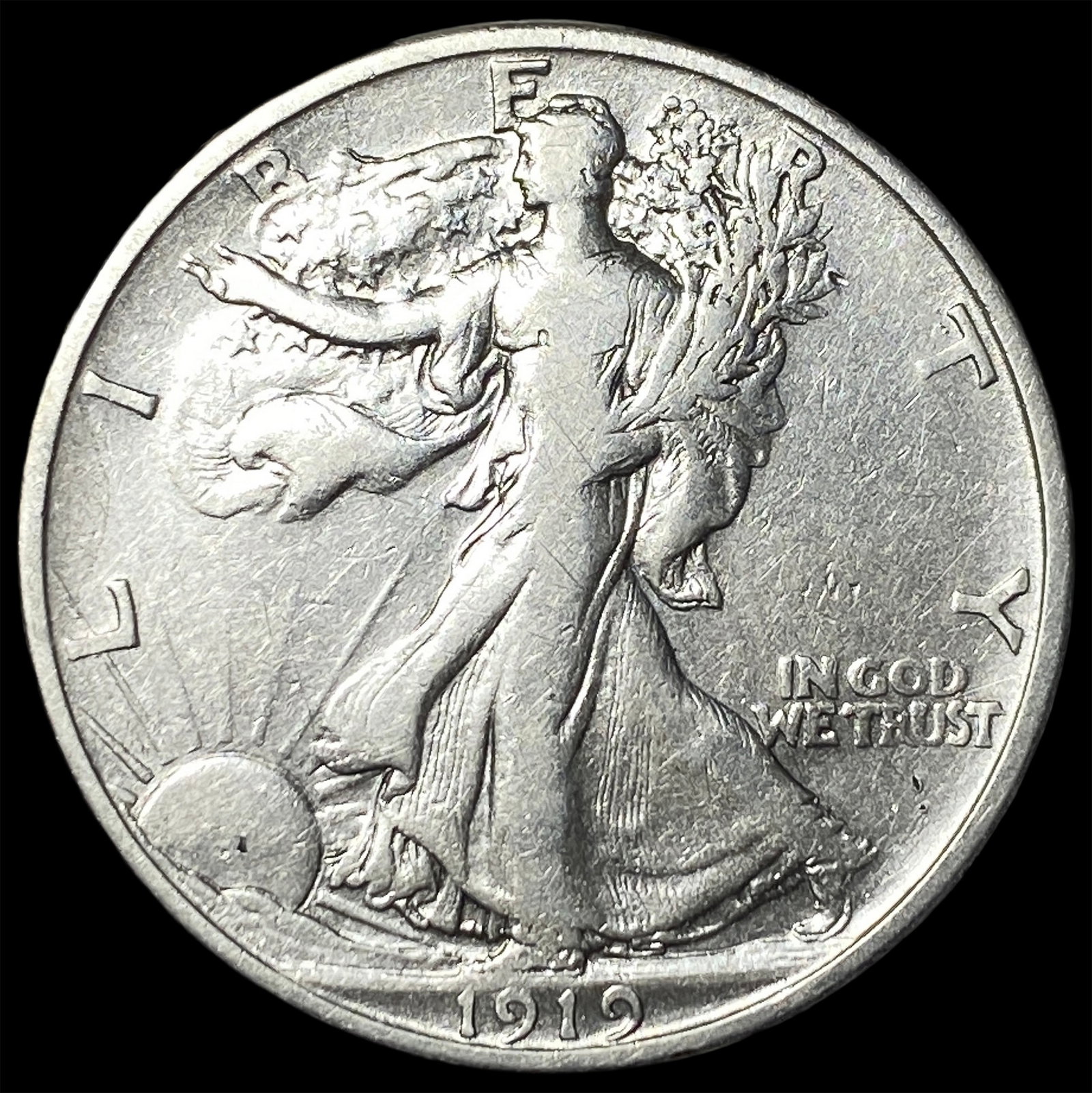 1919-S Silver Walking Liberty Half Dollar NEARLY UNCIRCULATED: 1919-S Silver Walking Liberty Half Dollar NEARLY UNCIRCULATED