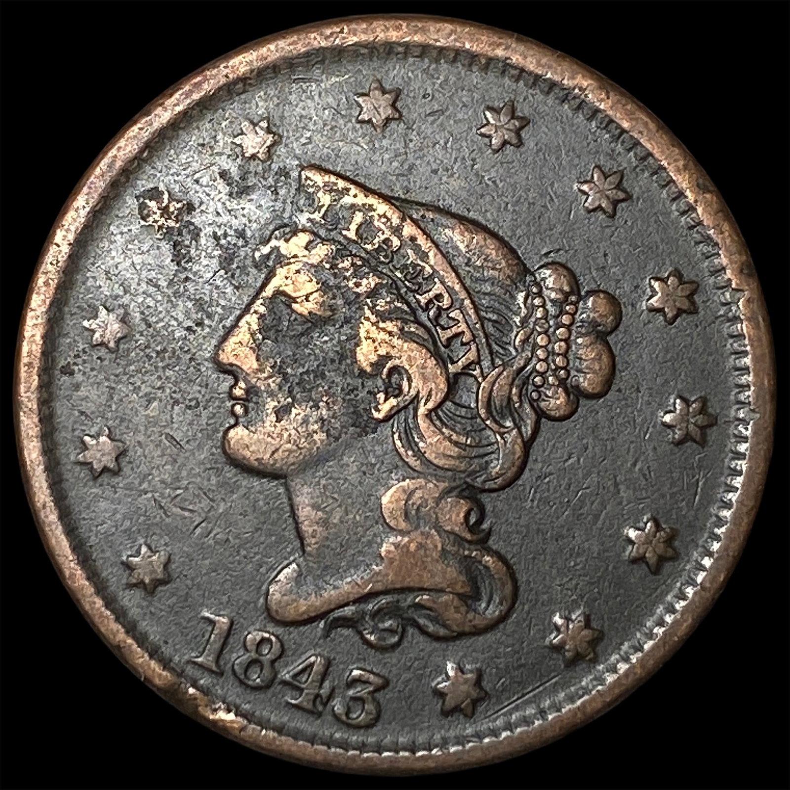 1843 Braided Hair Large Cent NEARLY UNCIRCULATED (1 of 2)