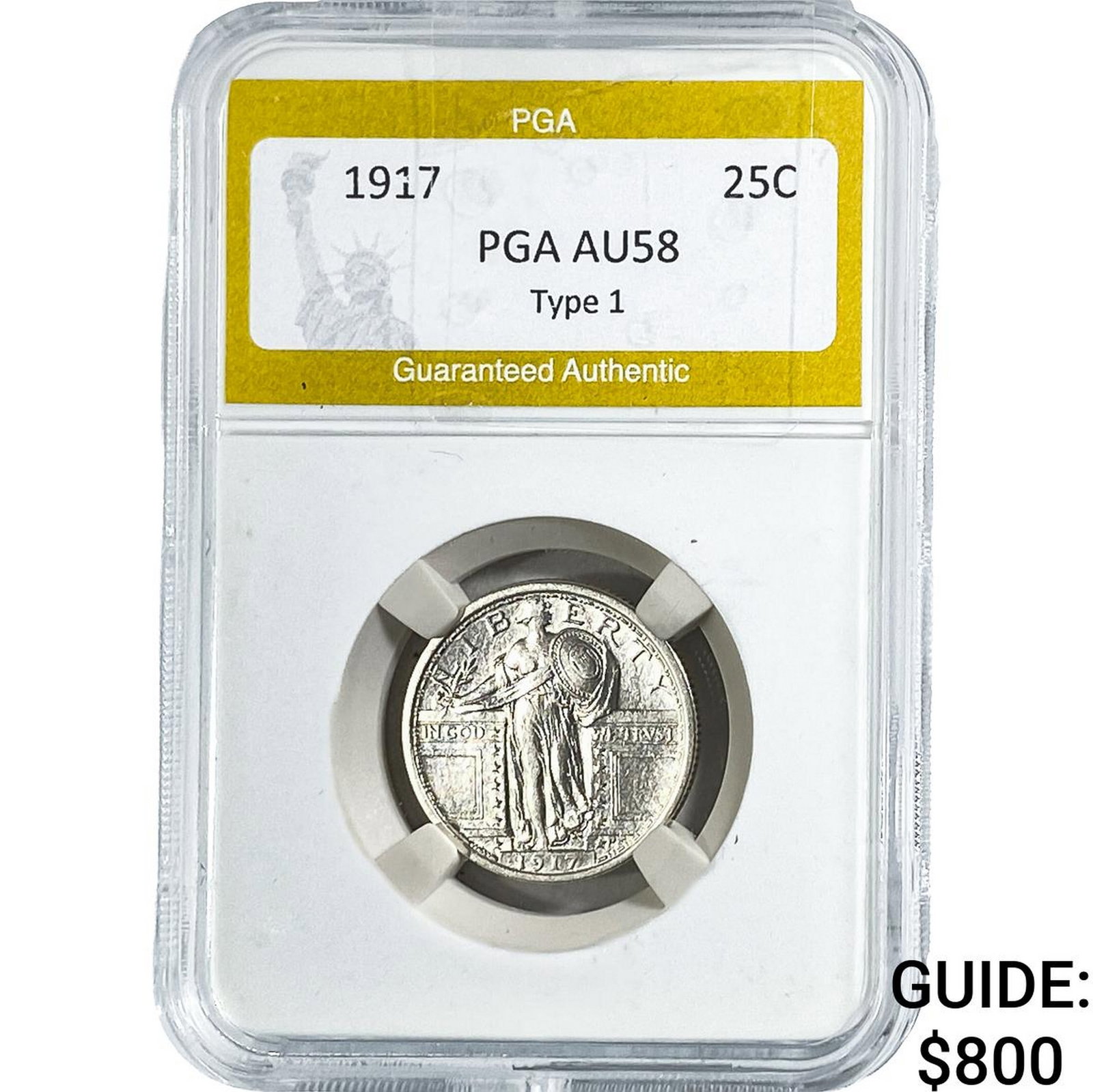 1917 Standing Liberty Quarter PGA AU58 Type 1: 1917 Standing Liberty Quarter PGA AU58 Type 1