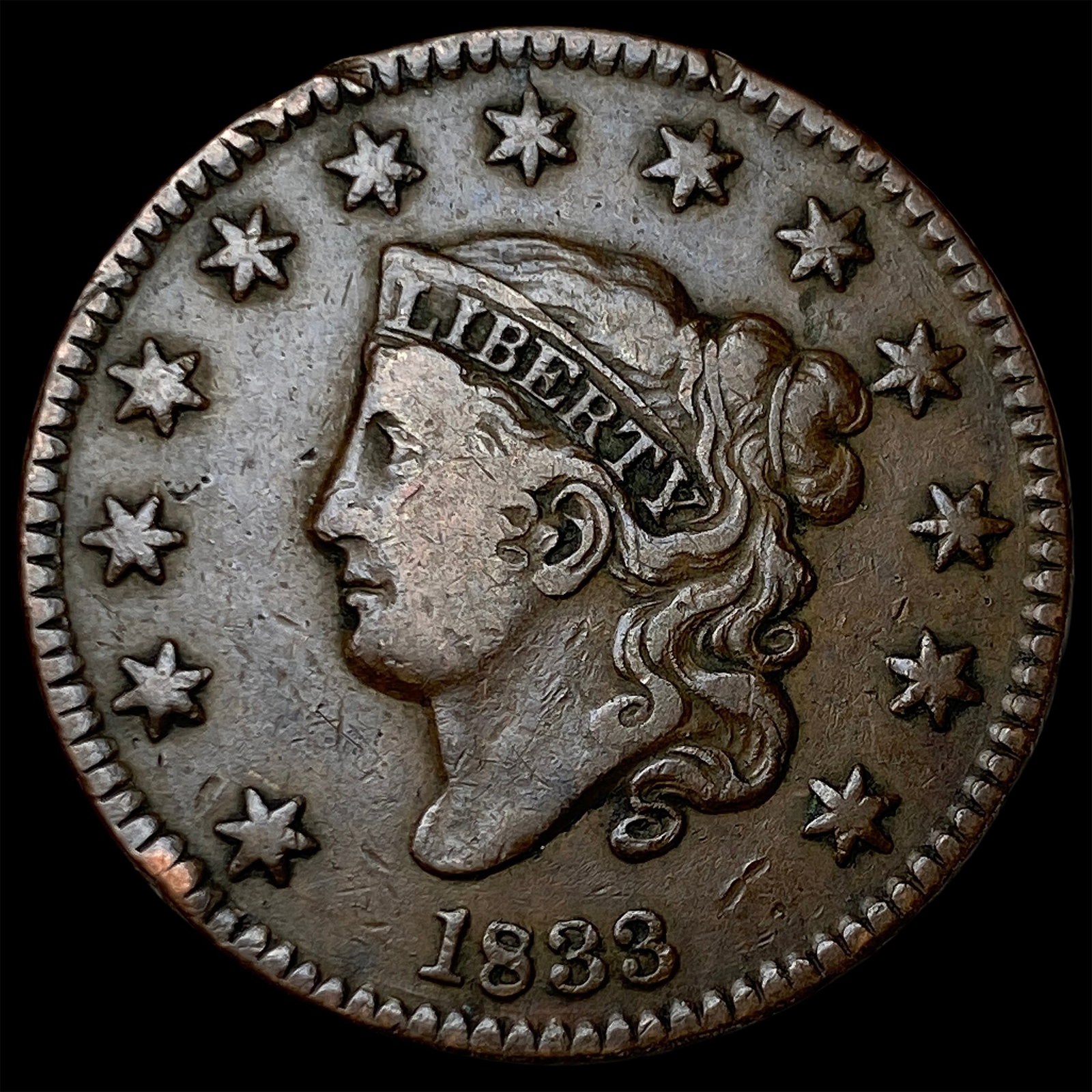 1833 Coronet Head Large Cent LIGHTLY CIRCULATED