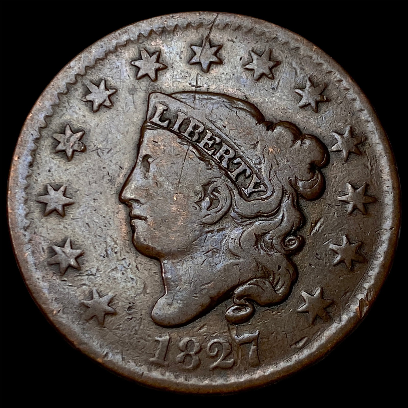 1827 Coronet Head Large Cent LIGHTLY CIRCULATED (1 of 2)