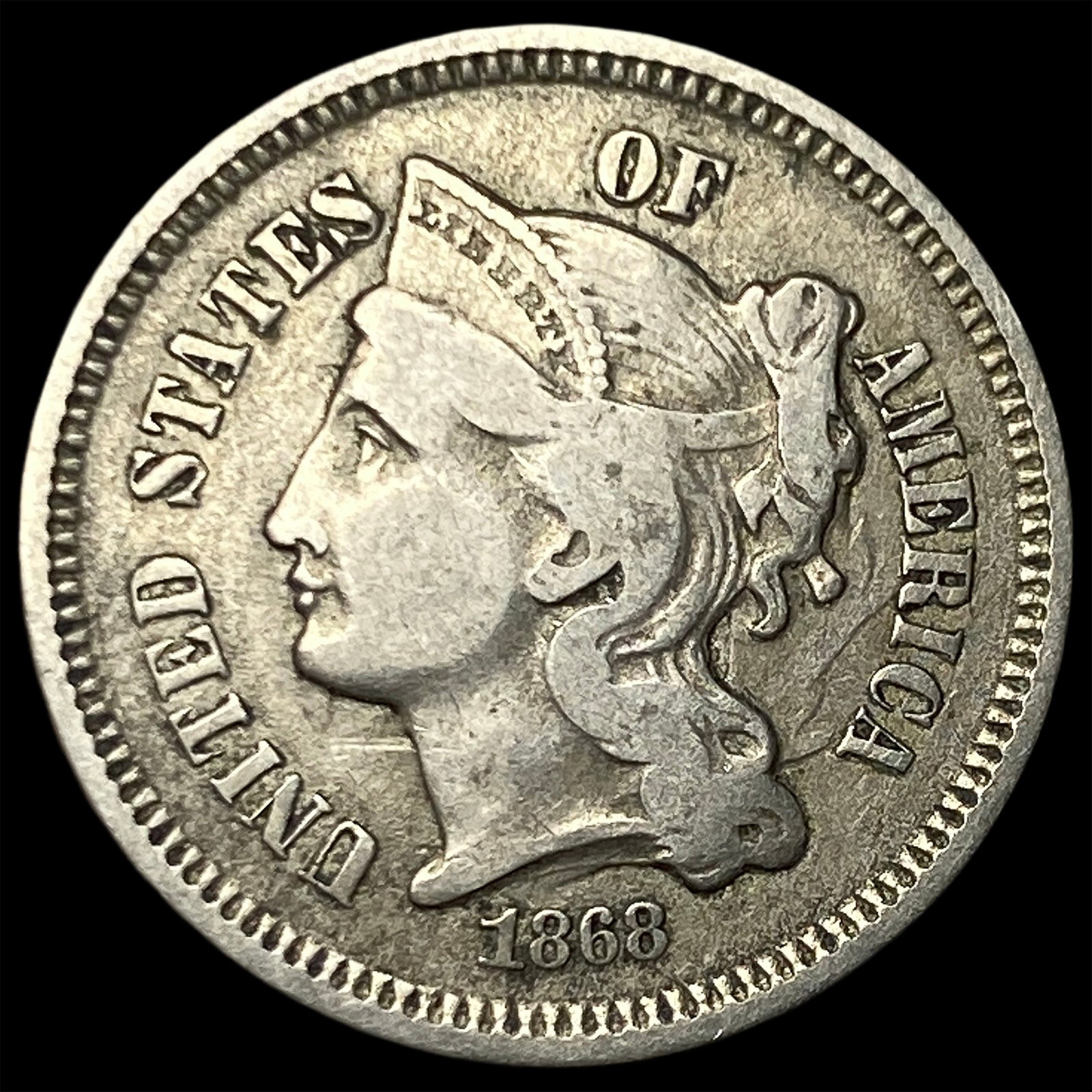 1868 Nickel Three-Cent Piece LIGHTLY CIRCULATED (1 of 2)