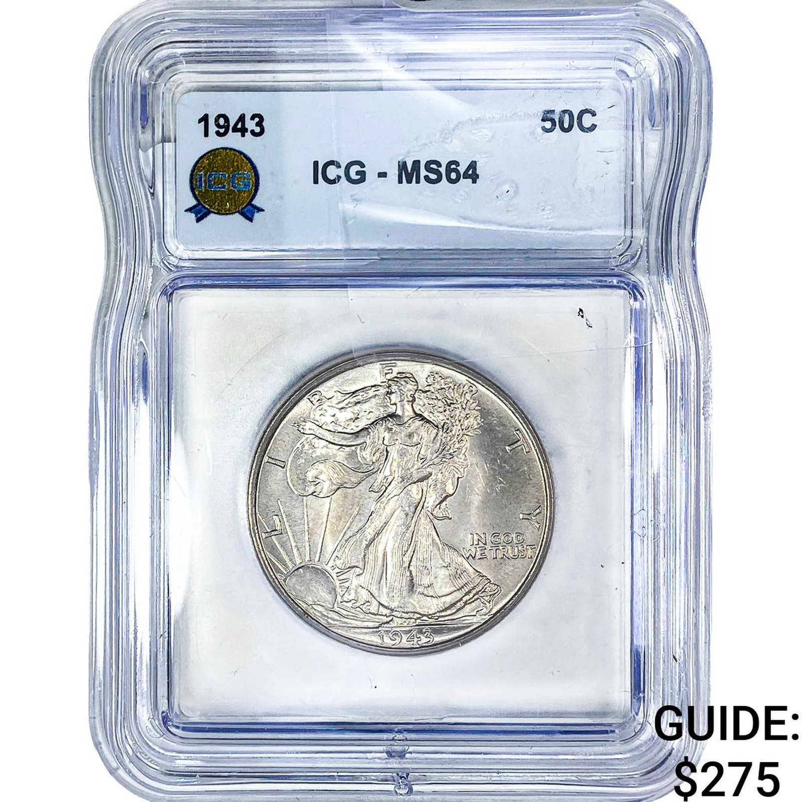 1943 Walking Liberty Half Dollar ICG MS64: 1943 Walking Liberty Half Dollar ICG MS64