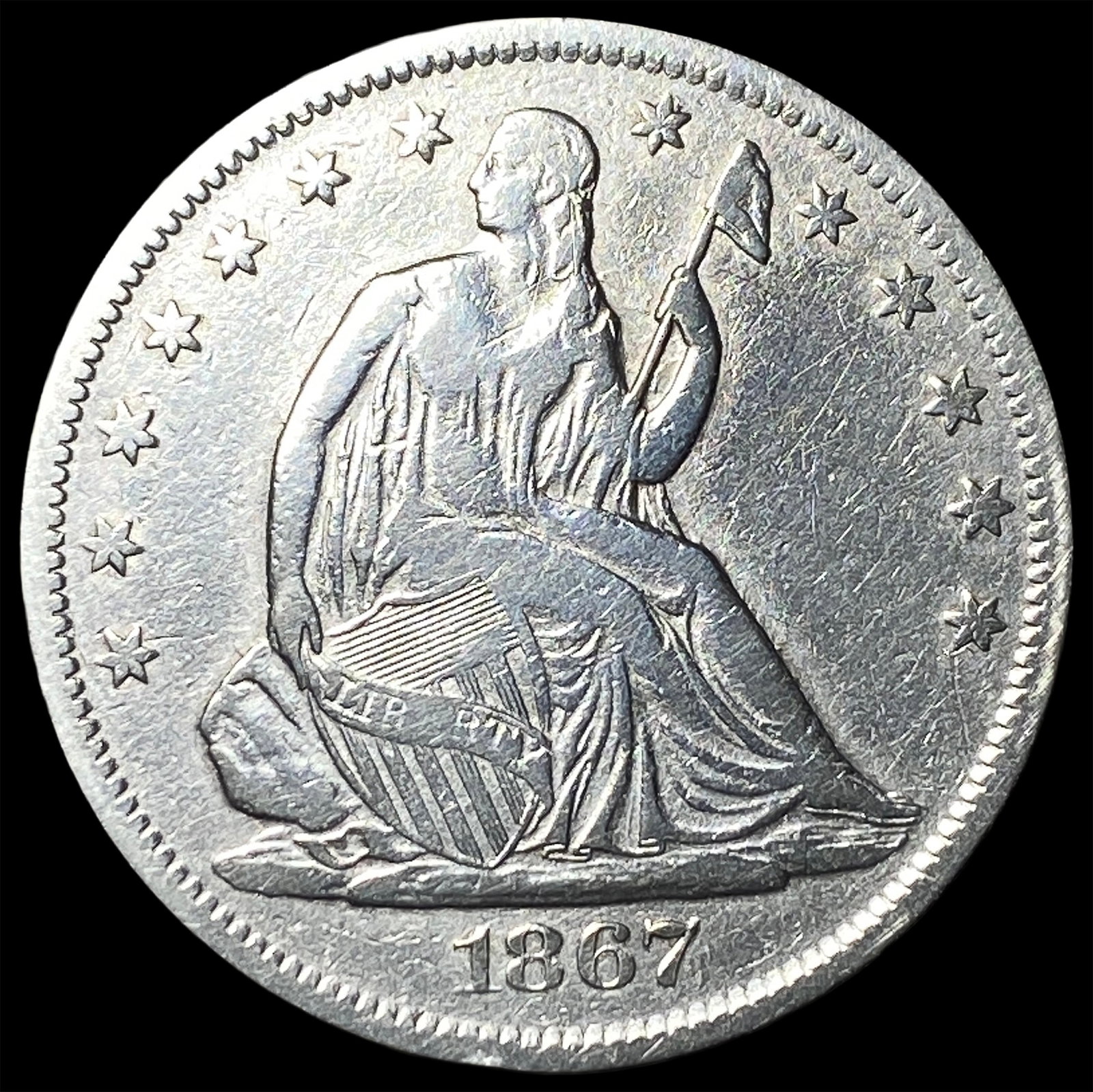 1867-S Seated Liberty Half Dollar CLOSELY UNCIRCULATED: 1867-S Seated Liberty Half Dollar CLOSELY UNCIRCULATED