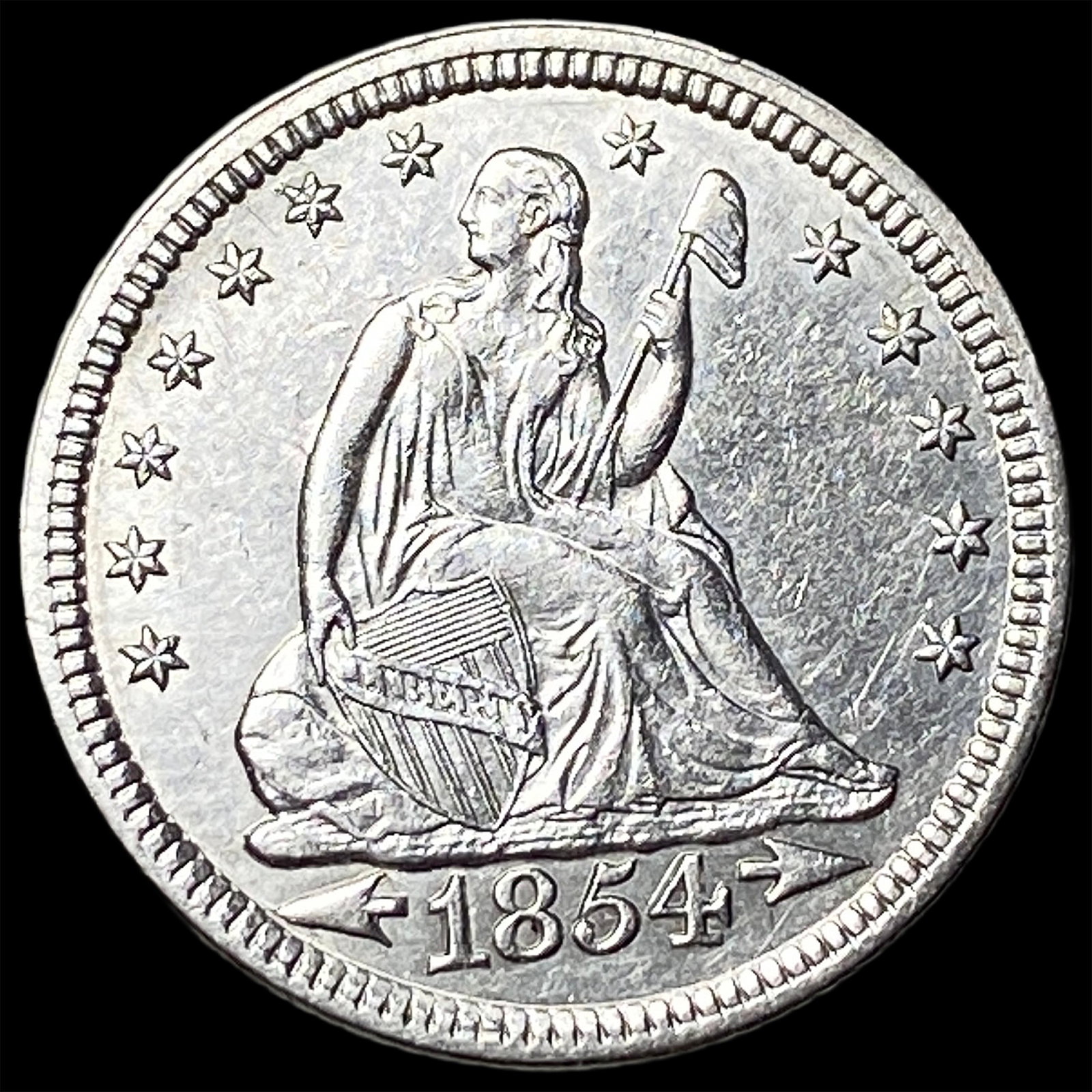 1854 Arrows Seated Liberty Quarter CLOSELY UNCIRCULATED: 1854 Arrows Seated Liberty Quarter CLOSELY UNCIRCULATED