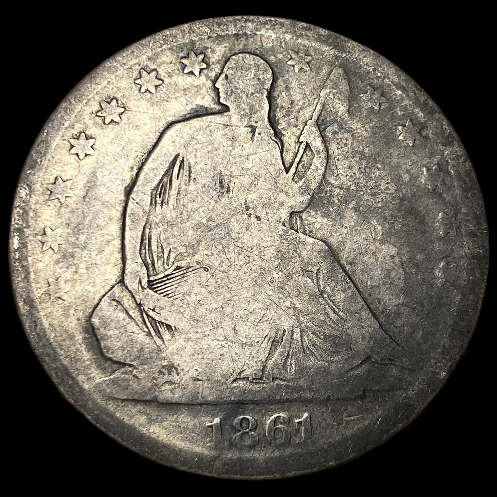 1861-S Silver Seated Liberty Half Dollar NICELY CIRCULATED: 1861-S Silver Seated Liberty Half Dollar NICELY CIRCULATED
