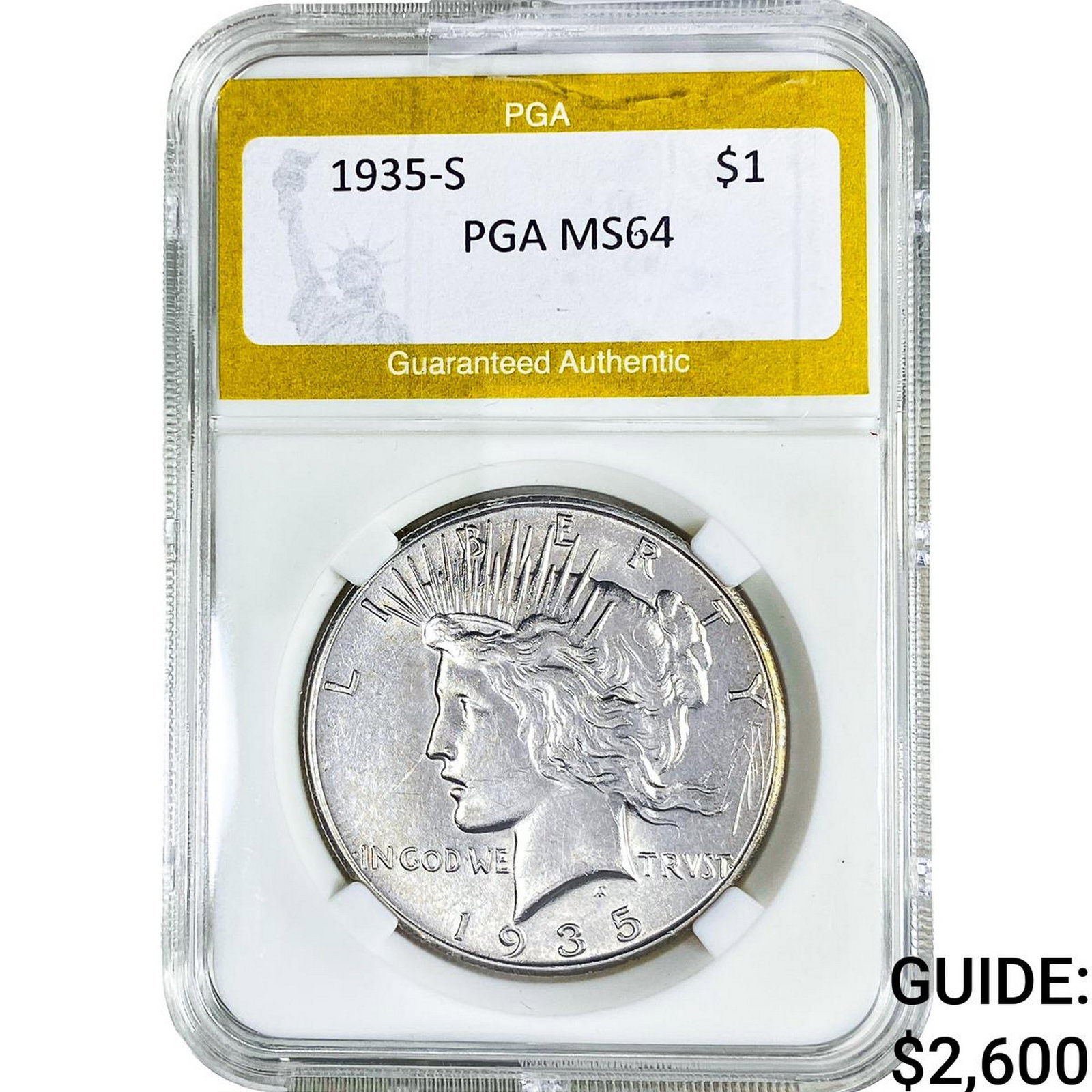 1935-S Silver Peace Dollar PGA MS64: 1935-S Silver Peace Dollar PGA MS64