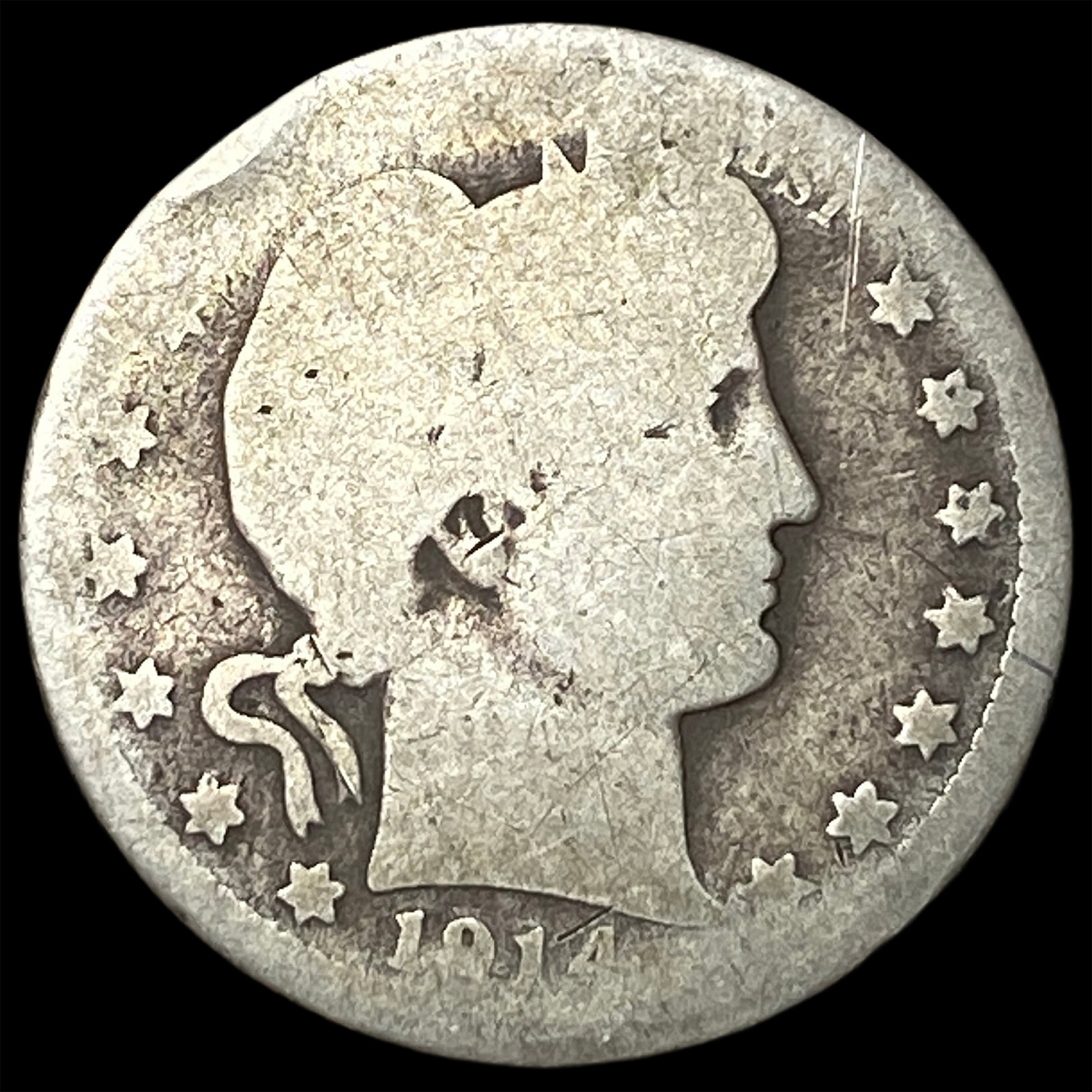 1914-S Silver Barber Quarter NICELY CIRCULATED: 1914-S Silver Barber Quarter NICELY CIRCULATED