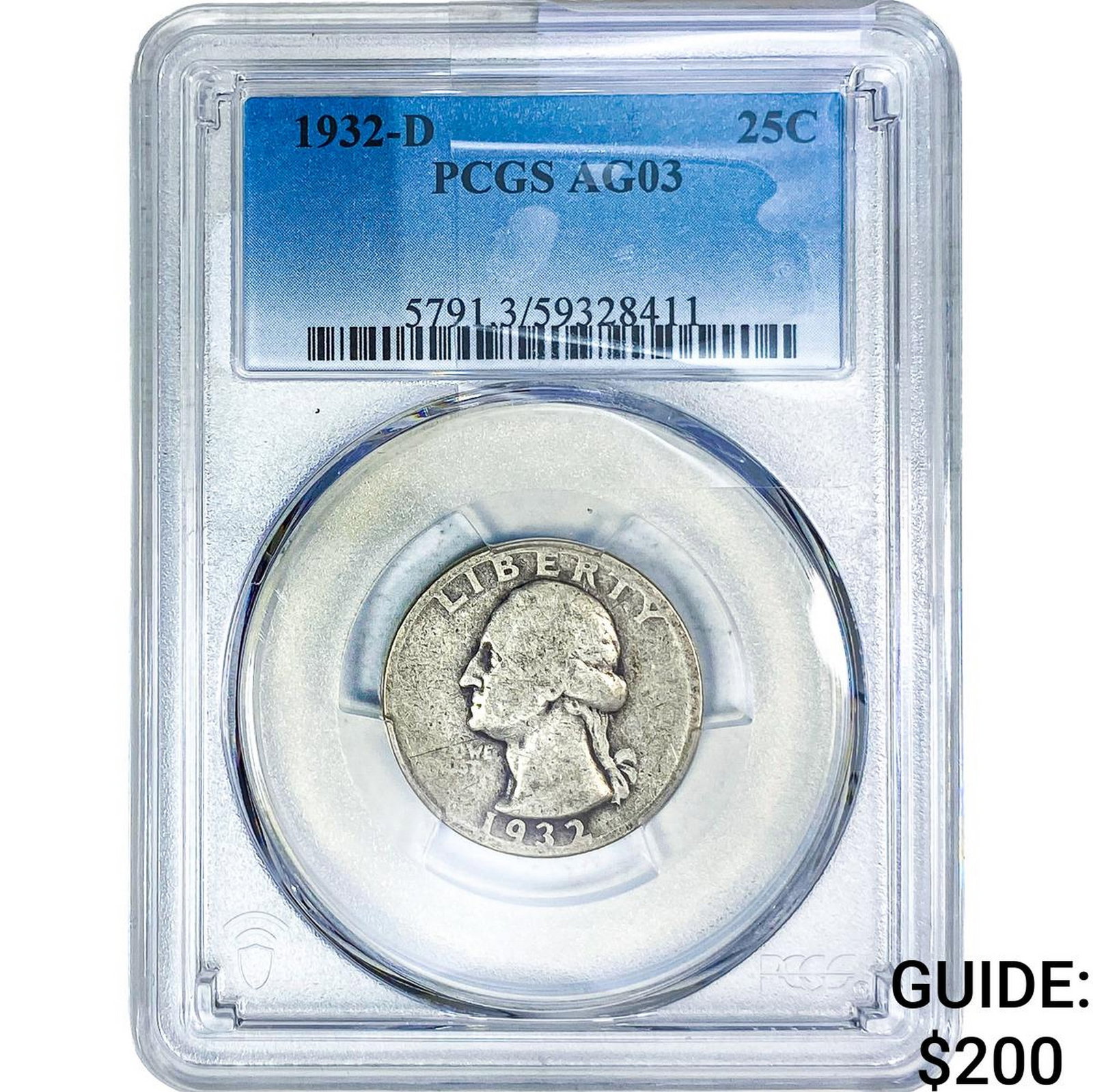1932-D Washington Silver Quarter PCGS AG03: 1932-D Washington Silver Quarter PCGS AG03