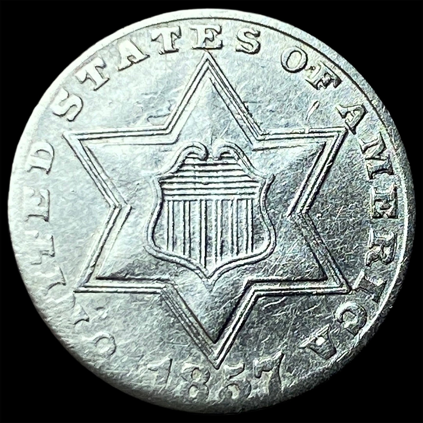 1857 Silver Three-Cent Piece CLOSELY UNCIRCULATED: 1857 Silver Three-Cent Piece CLOSELY UNCIRCULATED