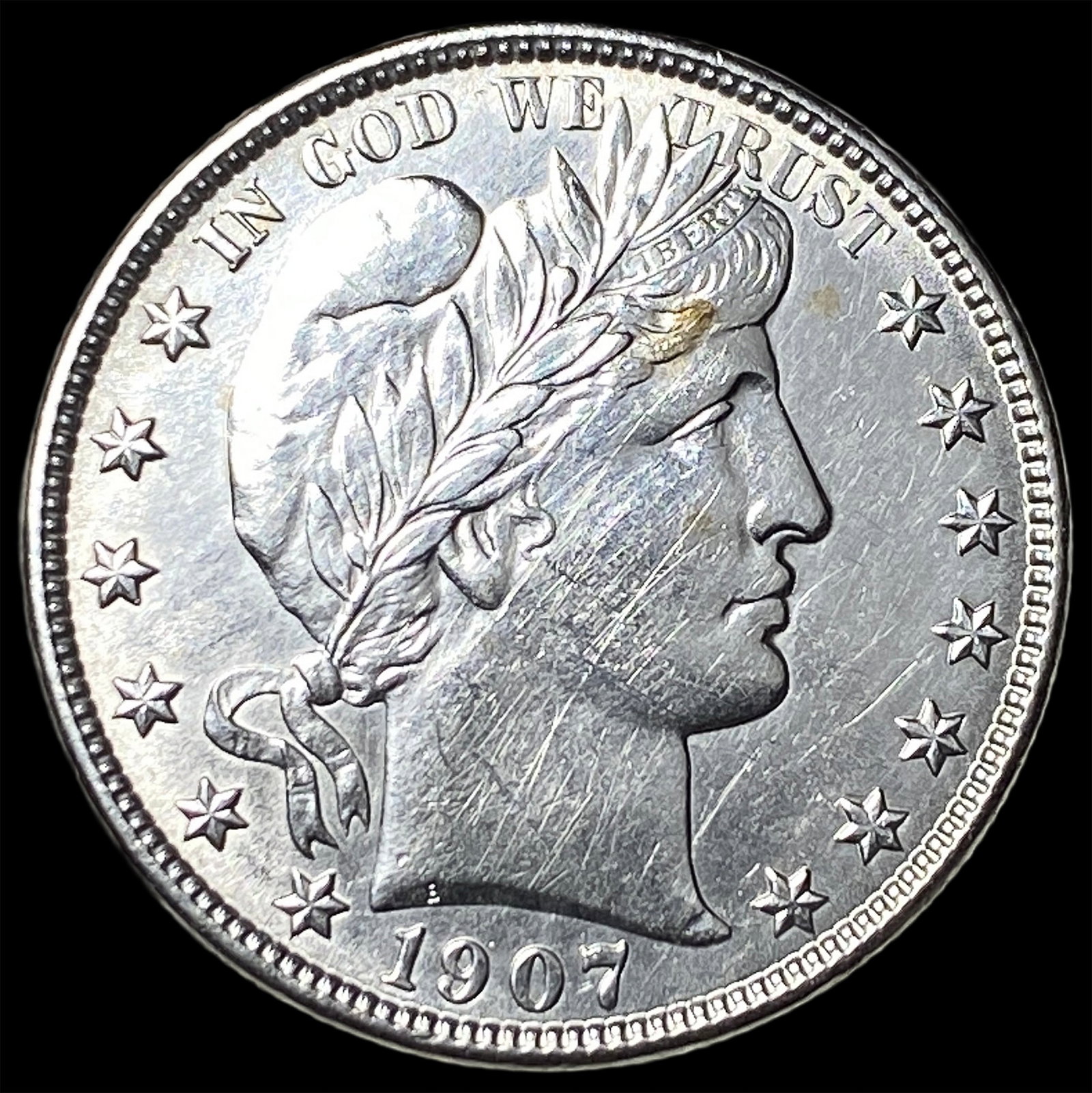 1907-O Silver Barber Half Dollar CHOICE AU: 1907-O Silver Barber Half Dollar CHOICE AU