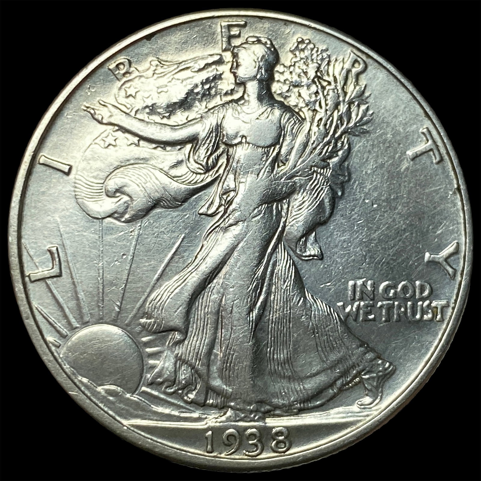 1938-D Silver Walking Liberty Half Dollar CLOSELY UNCIRCULATED: 1938-D Silver Walking Liberty Half Dollar CLOSELY UNCIRCULATED