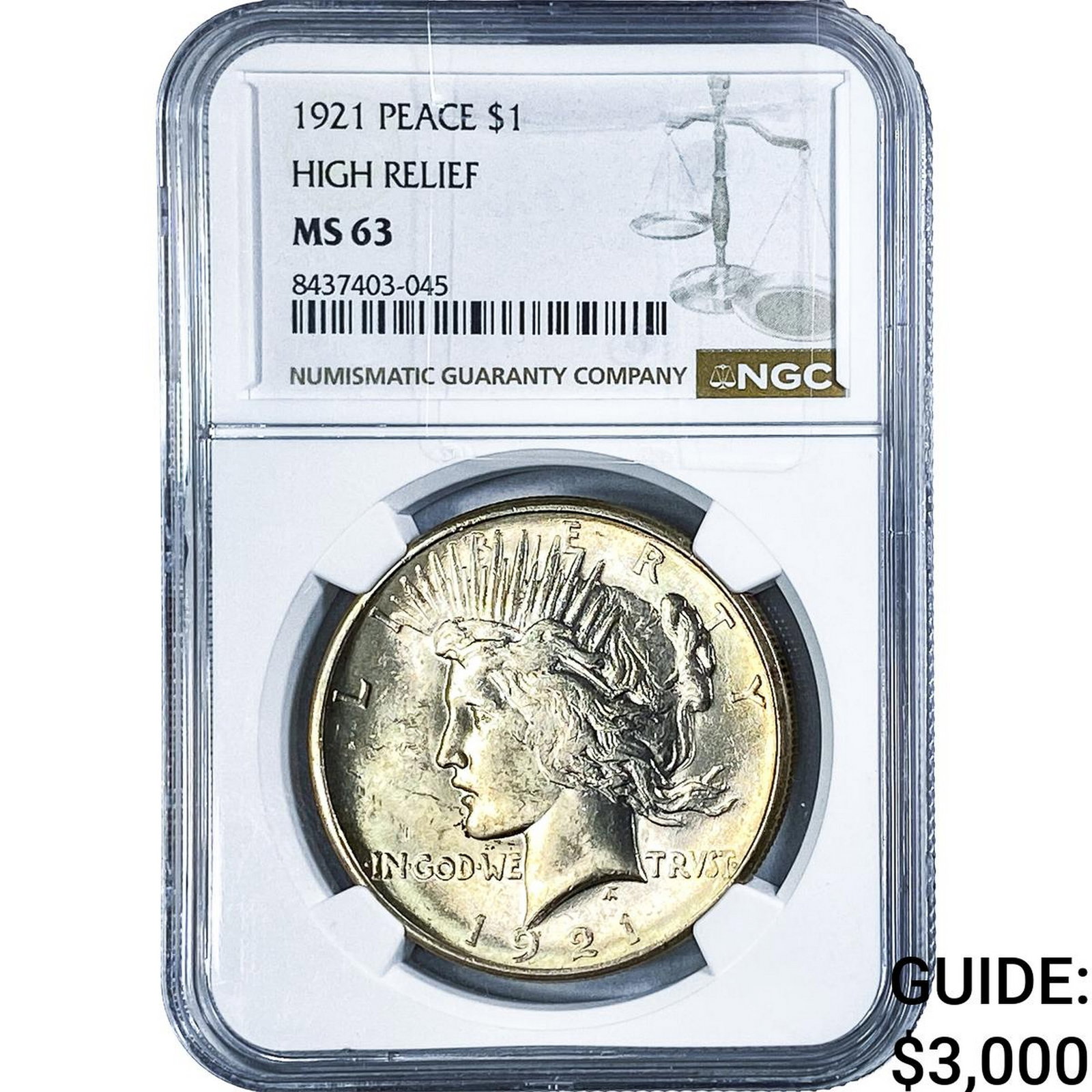 1921 Silver Peace Dollar NGC MS63 High Relief: 1921 Silver Peace Dollar NGC MS63 High Relief