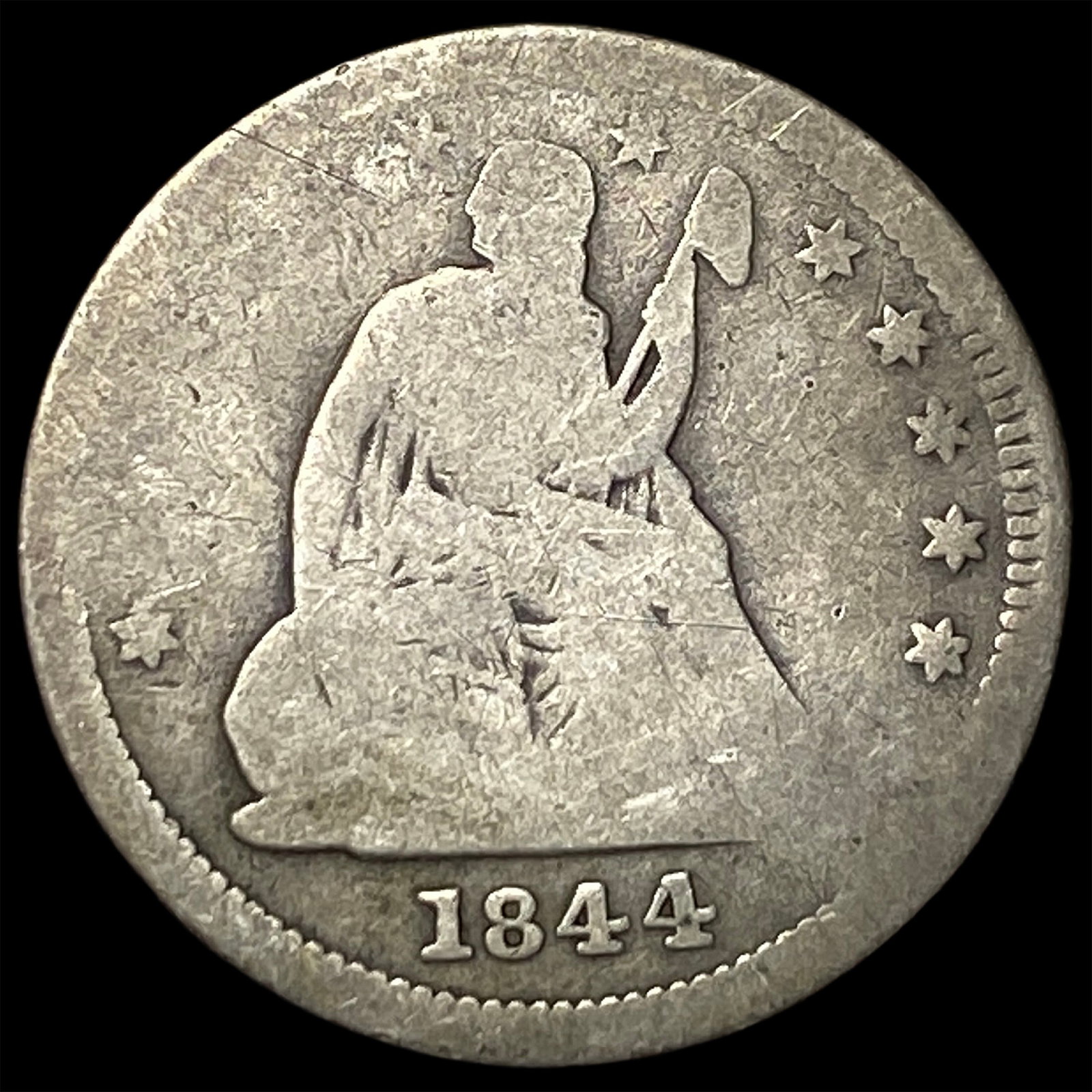 1844-O Silver Seated Liberty Quarter NICELY CIRCULATED: 1844-O Silver Seated Liberty Quarter NICELY CIRCULATED