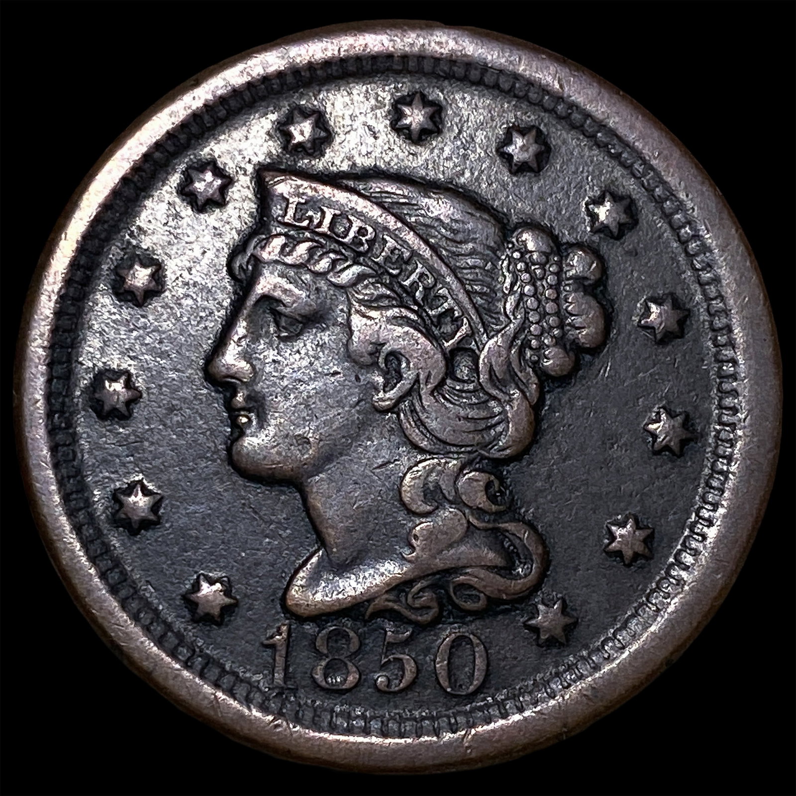 1850 Braided Hair Large Cent NEARLY UNCIRCULATED: 1850 Braided Hair Large Cent NEARLY UNCIRCULATED