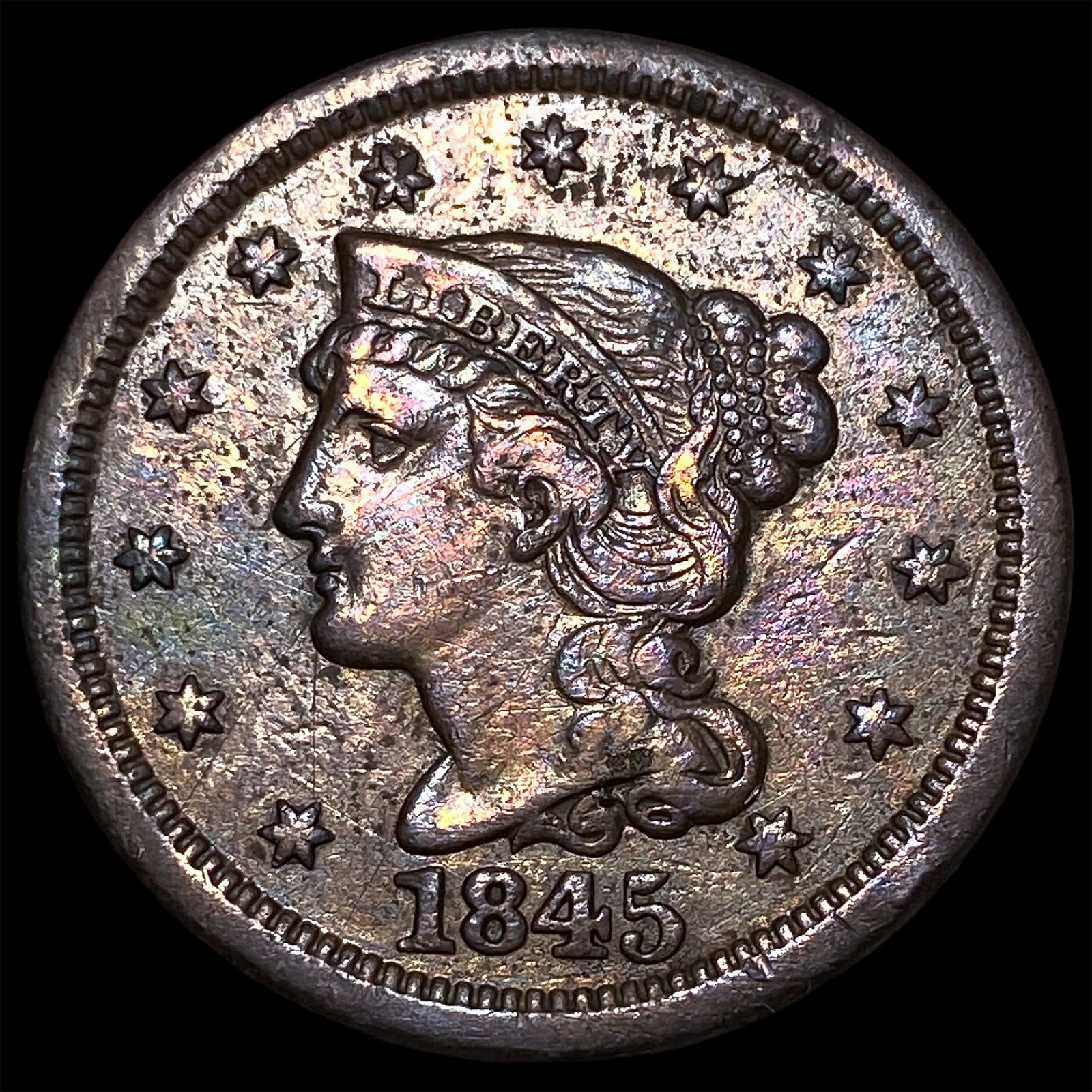1845 Braided Hair Large Cent CLOSELY UNCIRCULATED: 1845 Braided Hair Large Cent CLOSELY UNCIRCULATED