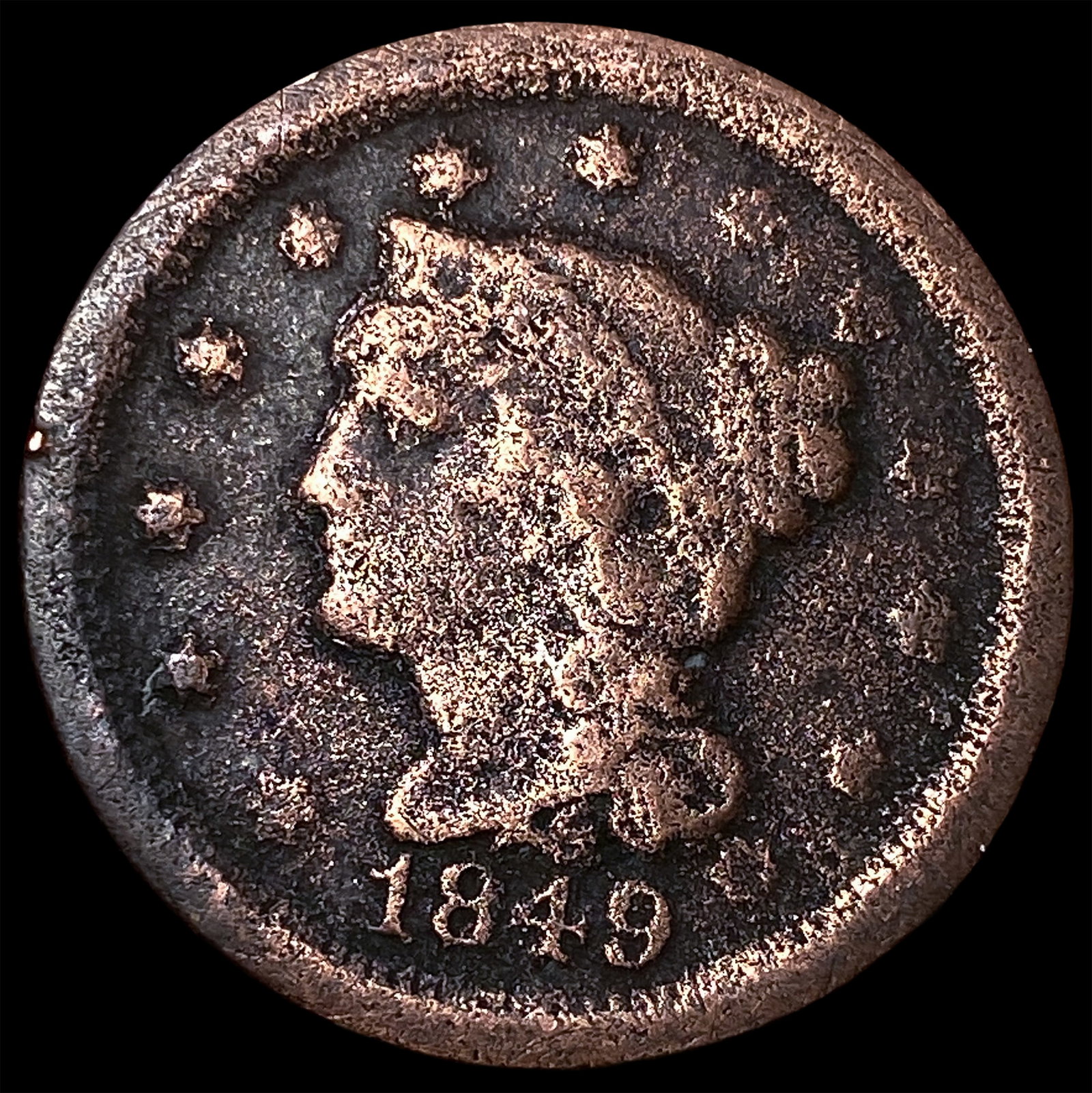 1849 Braided Hair Large Cent NICELY CIRCULATED: 1849 Braided Hair Large Cent NICELY CIRCULATED
