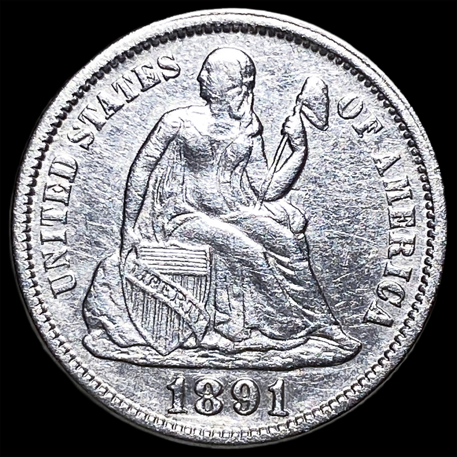 1891 Silver Dime (Seated Liberty) CLOSELY UNCIRCULATED: 1891 Silver Dime (Seated Liberty) CLOSELY UNCIRCULATED
