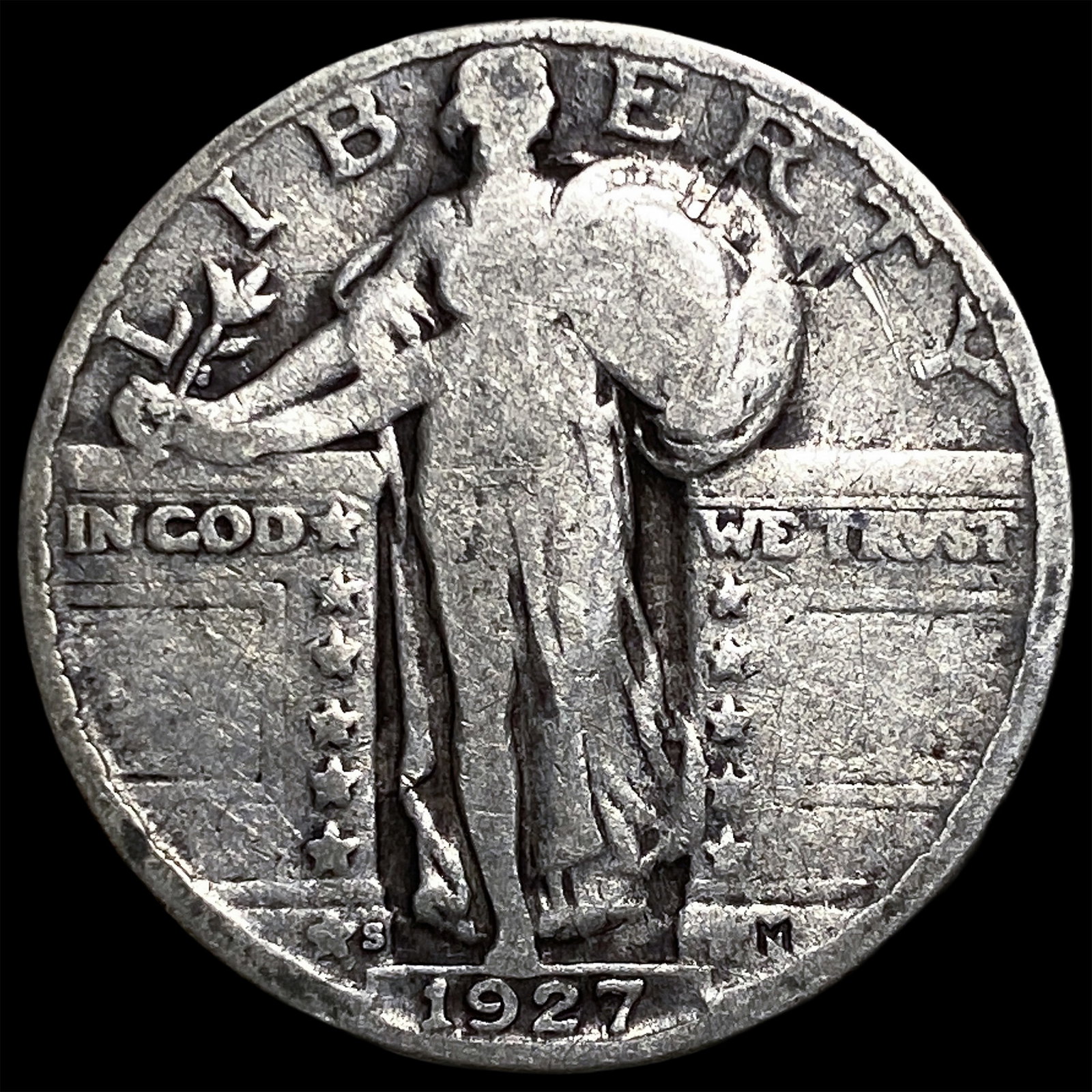 1927-S Silver Standing Liberty Quarter ABOUT UNCIRCULATED: 1927-S Silver Standing Liberty Quarter ABOUT UNCIRCULATED