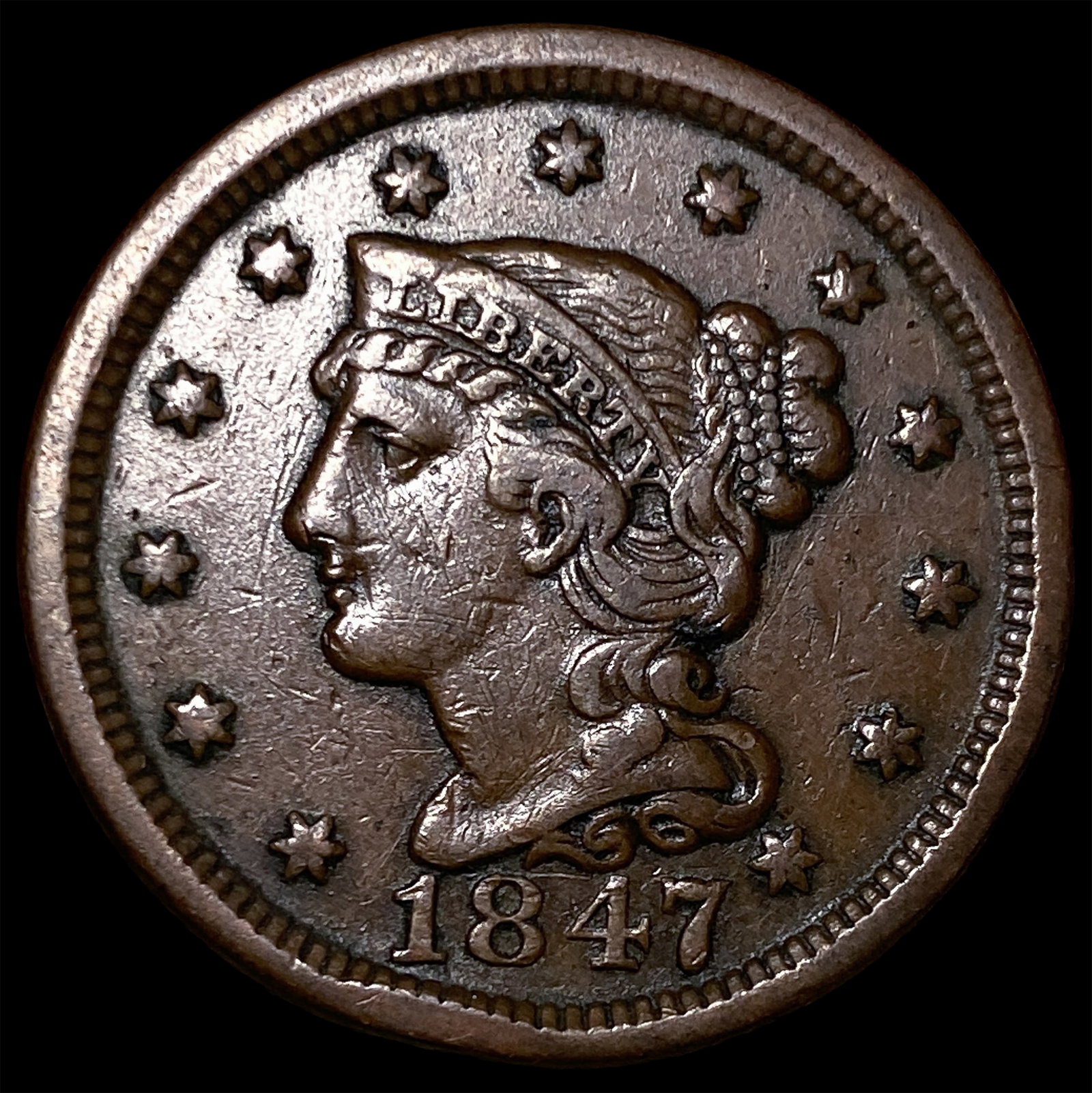 1847 Braided Hair Large Cent ABOUT UNCIRCULATED: 1847 Braided Hair Large Cent ABOUT UNCIRCULATED