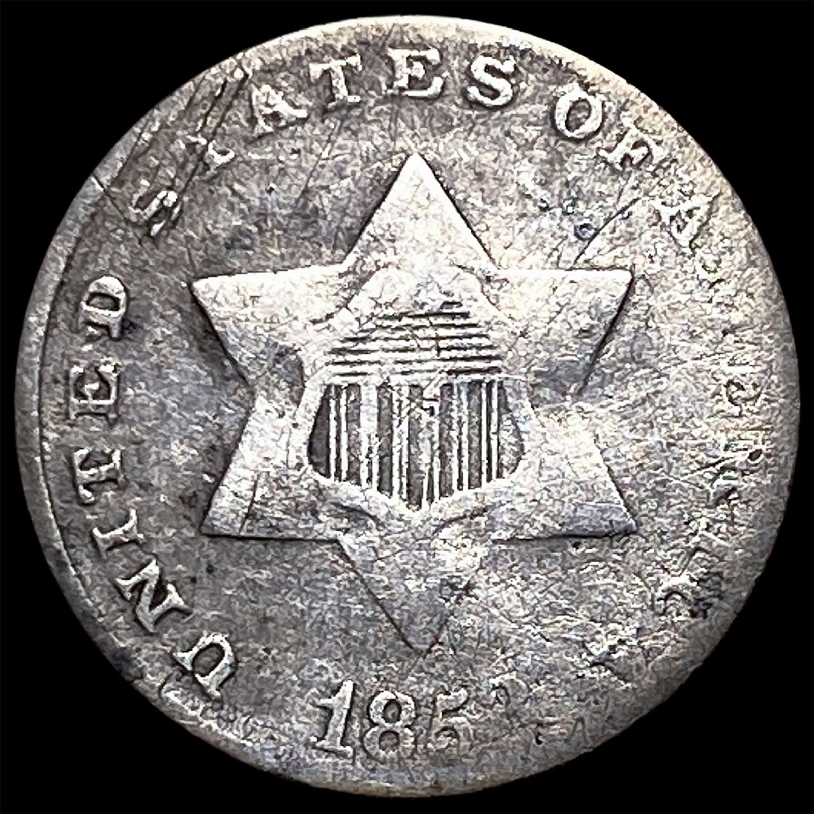 1852 Silver Three-Cent Piece ABOUT UNCIRCULATED: 1852 Silver Three-Cent Piece ABOUT UNCIRCULATED