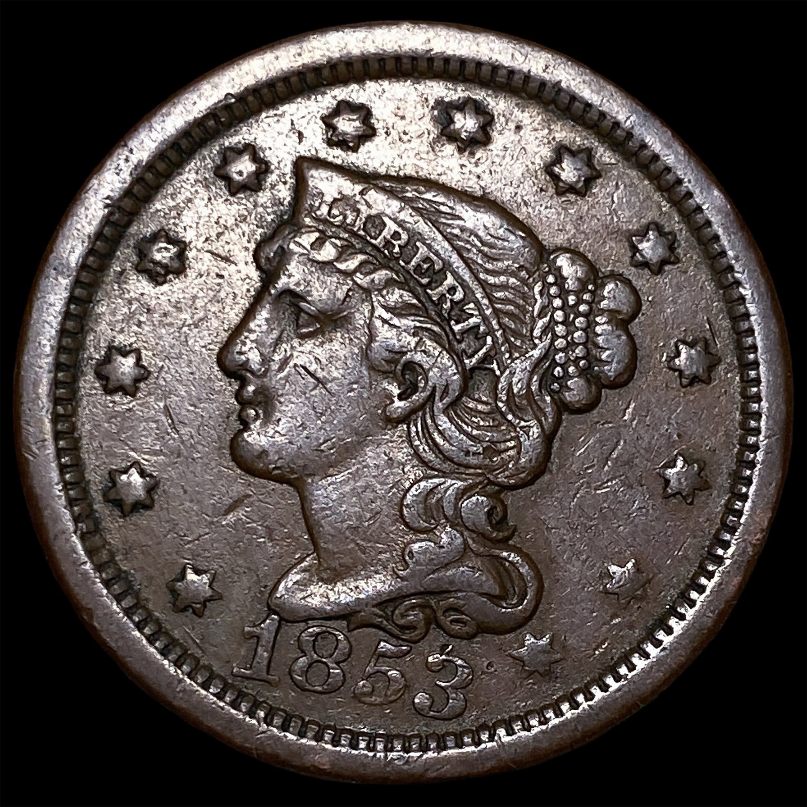 1853 Braided Hair Large Cent CLOSELY UNCIRCULATED: 1853 Braided Hair Large Cent CLOSELY UNCIRCULATED
