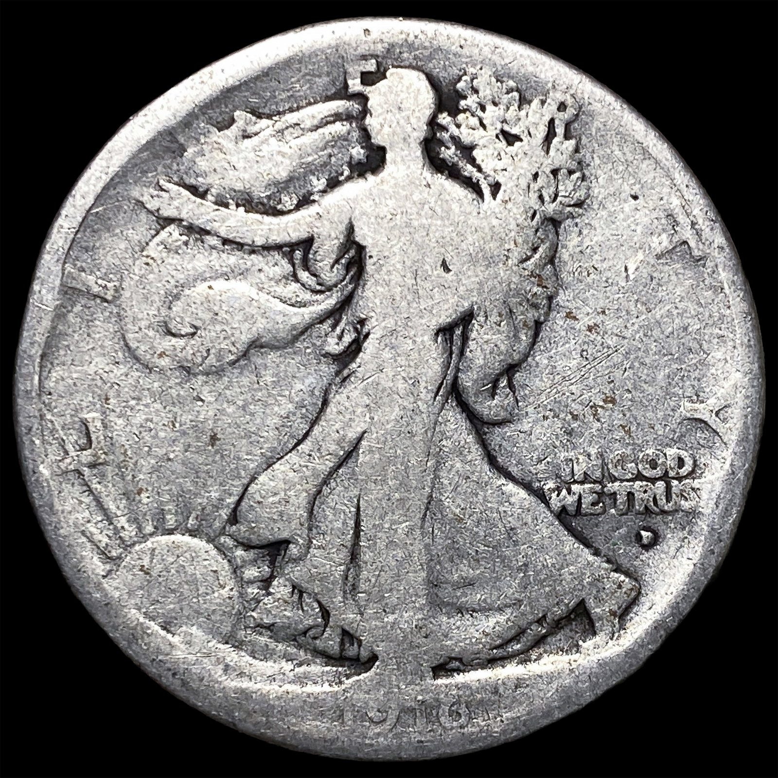 1916-D Silver Walking Liberty Half Dollar NICELY CIRCULATED: 1916-D Silver Walking Liberty Half Dollar NICELY CIRCULATED