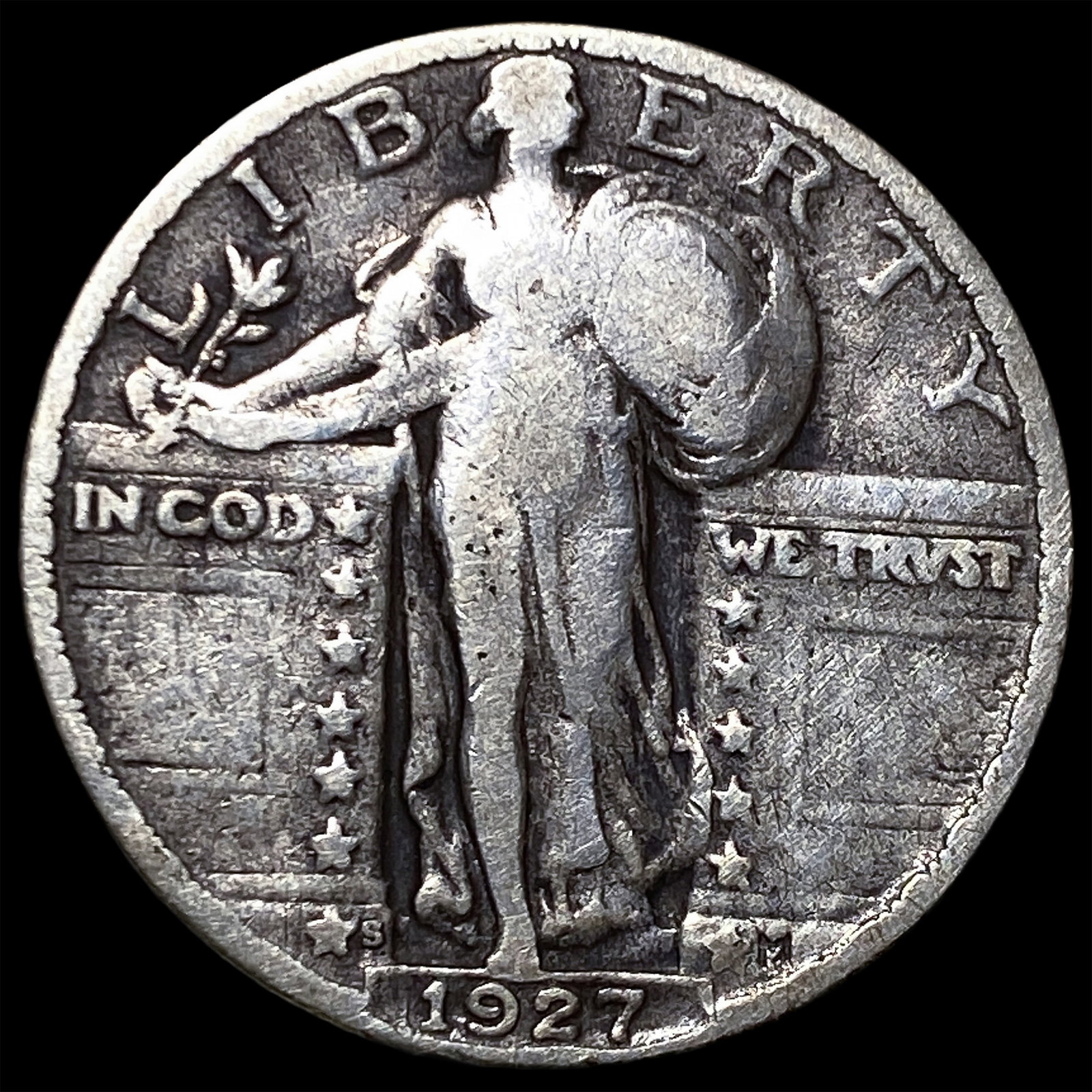 1927-S Silver Standing Liberty Quarter LIGHTLY CIRCULATED: 1927-S Silver Standing Liberty Quarter LIGHTLY CIRCULATED