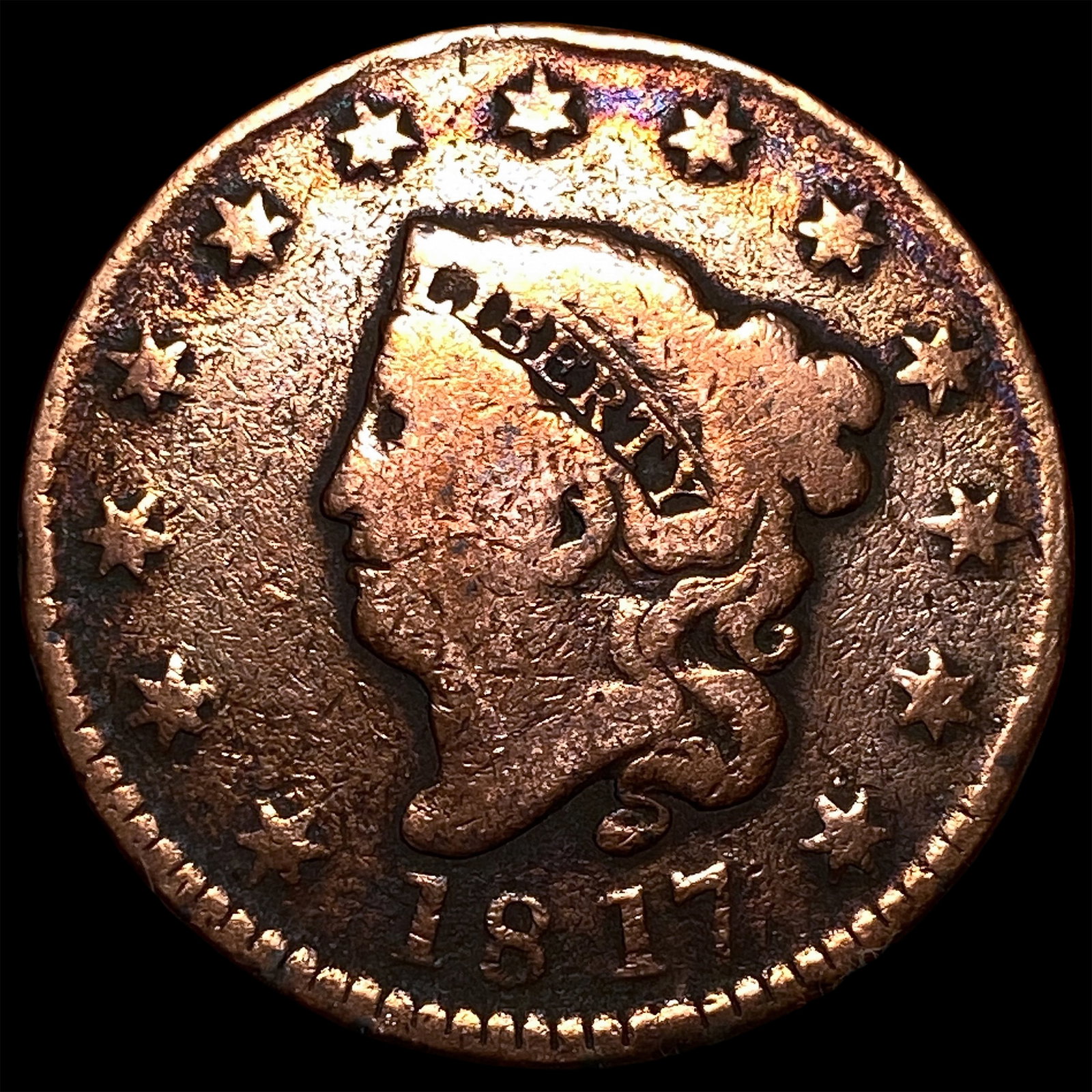 1817 Copper Large Cent NICELY CIRCULATED: 1817 Copper Large Cent NICELY CIRCULATED