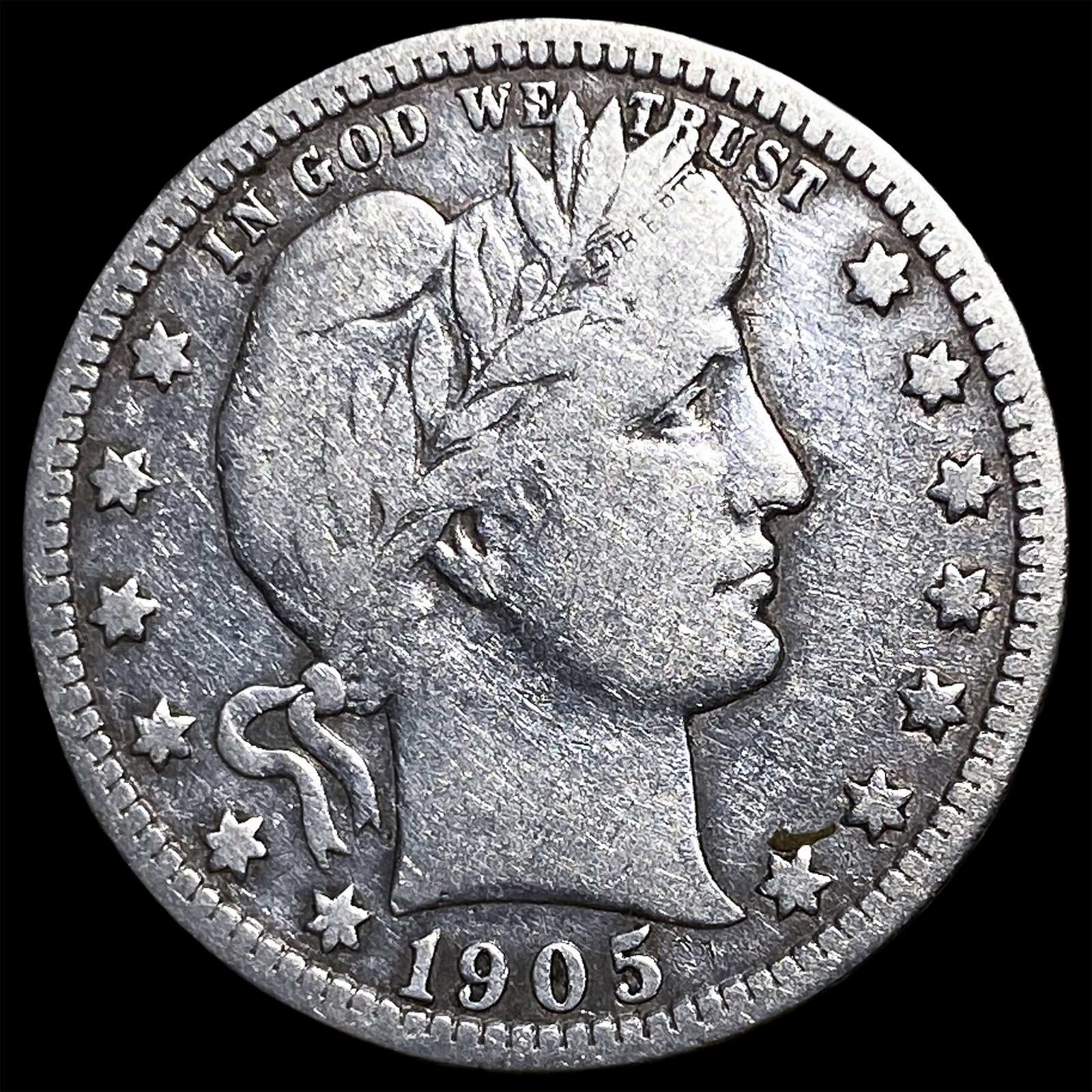 1905-S Silver Barber Quarter ABOUT UNCIRCULATED: 1905-S Silver Barber Quarter ABOUT UNCIRCULATED